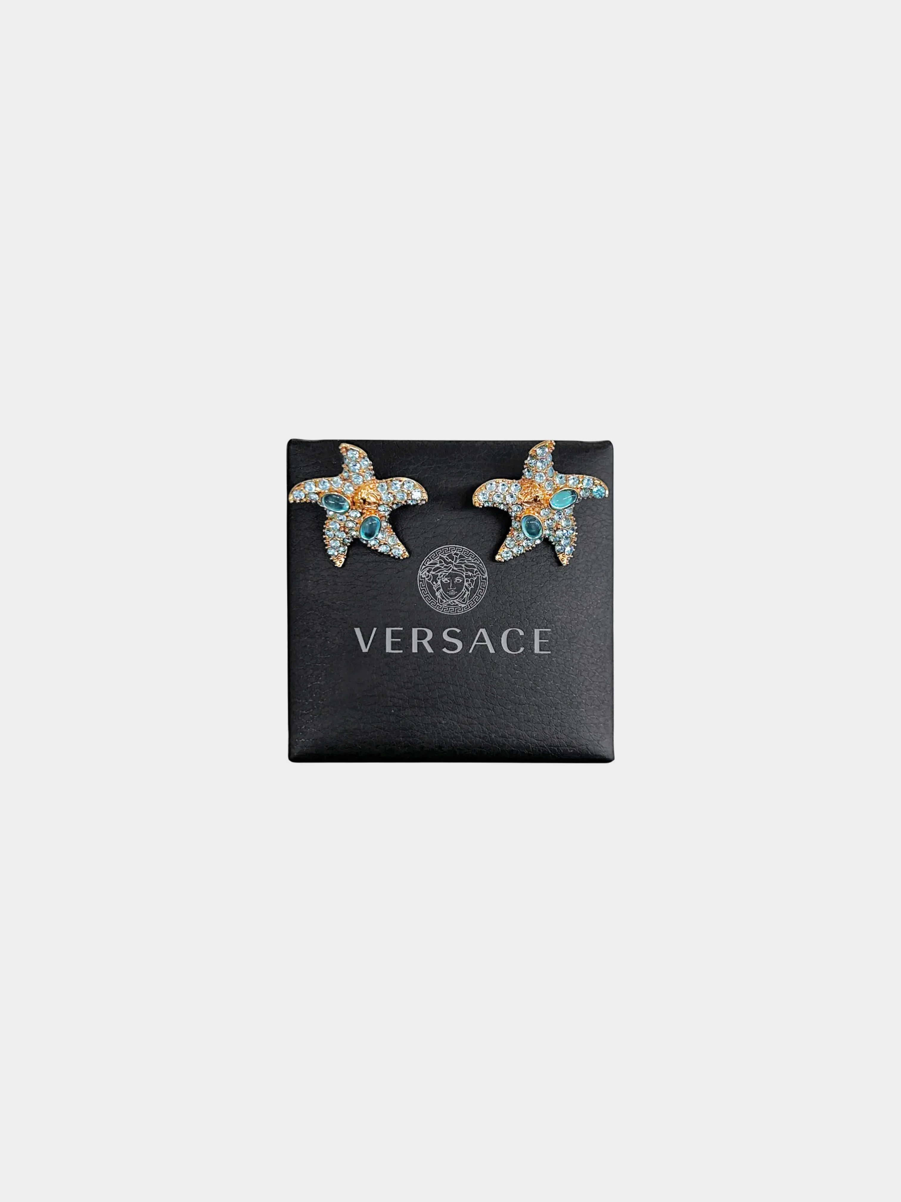 Versace 2021 Runway Tresor De La Mer Blue Crystal Starfish Earrings - Image 3