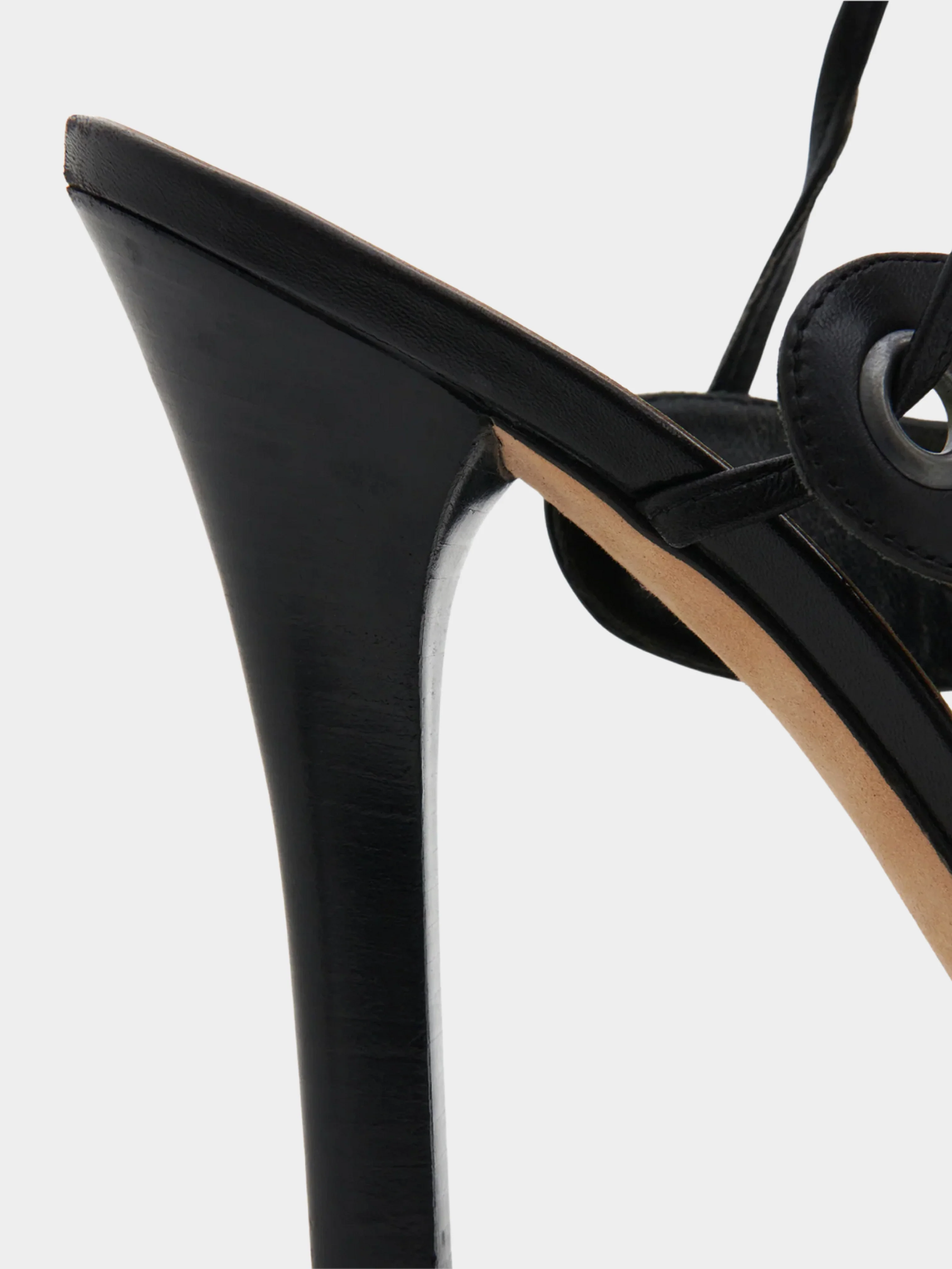 Versace 2000s Black Leather Tie Strap Heeled Sandals - Image 5