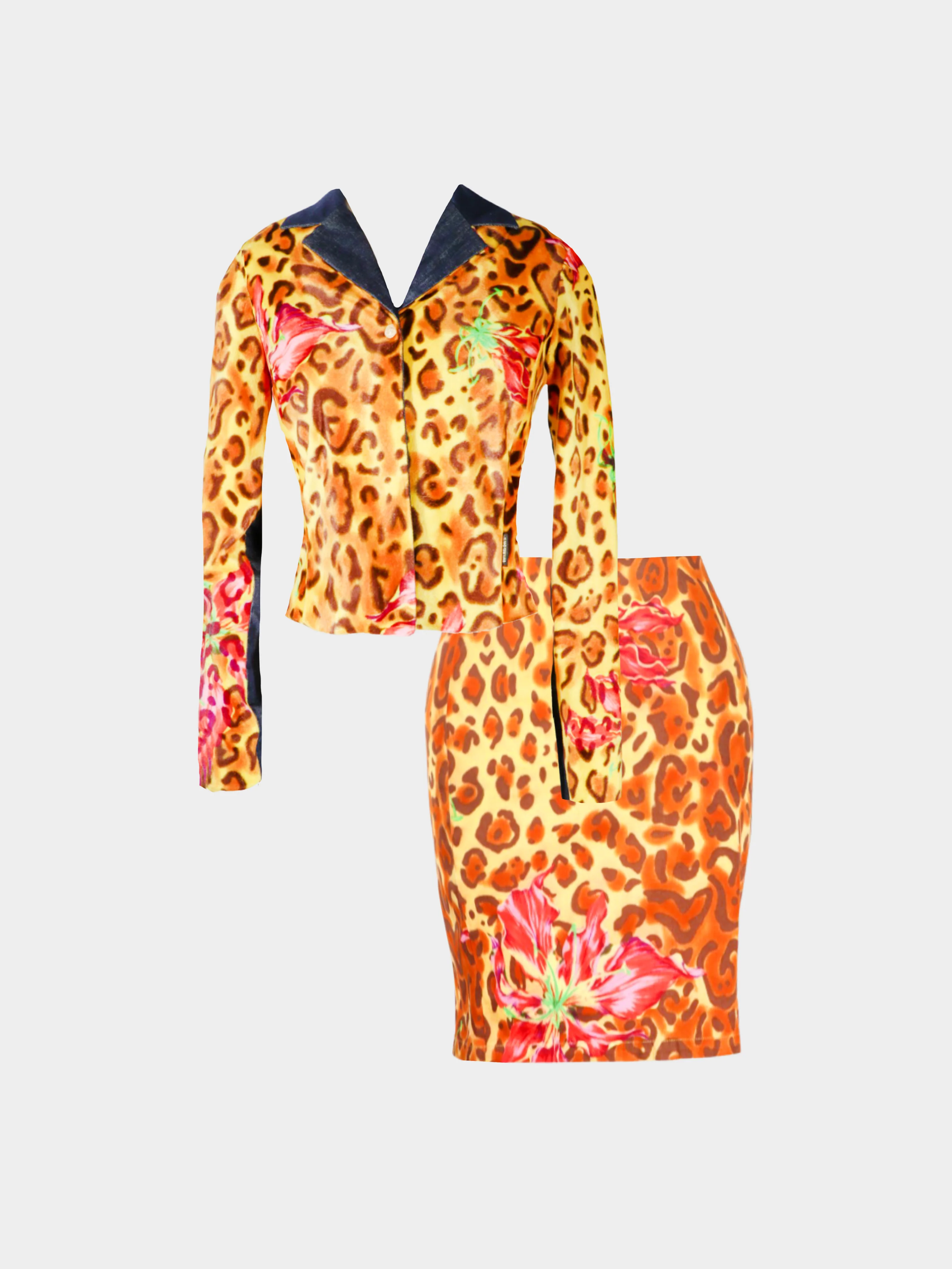 Versace Jeans Couture 2000s Leopard and Floral Print Blazer and Skirt Set - Image 2