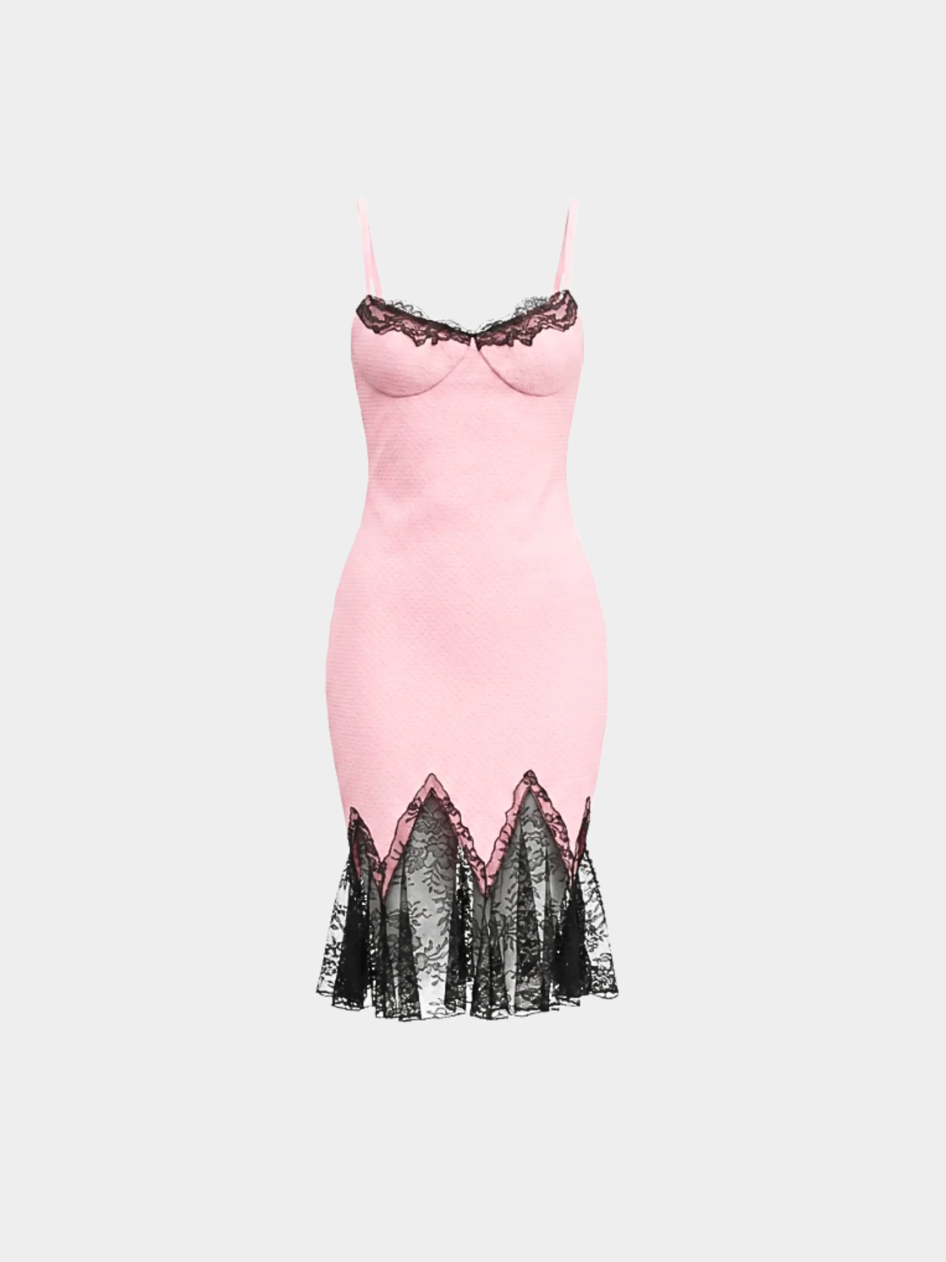 Versace SS 2002 Pink Silk Slip Lace Dress