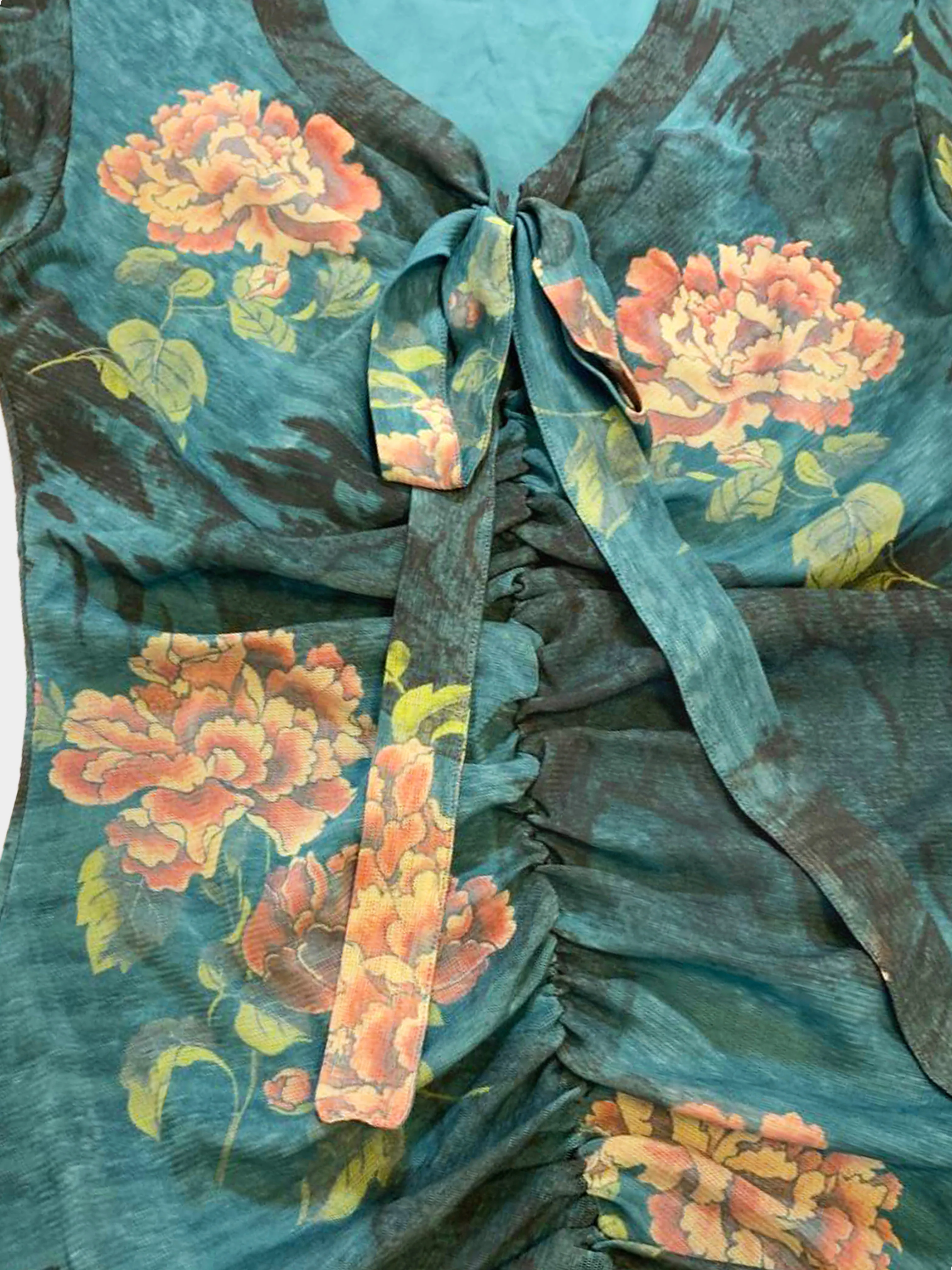 Vivienne Tam 1990s Archival Cut and Sew Floral Print Mesh Top - Image 3