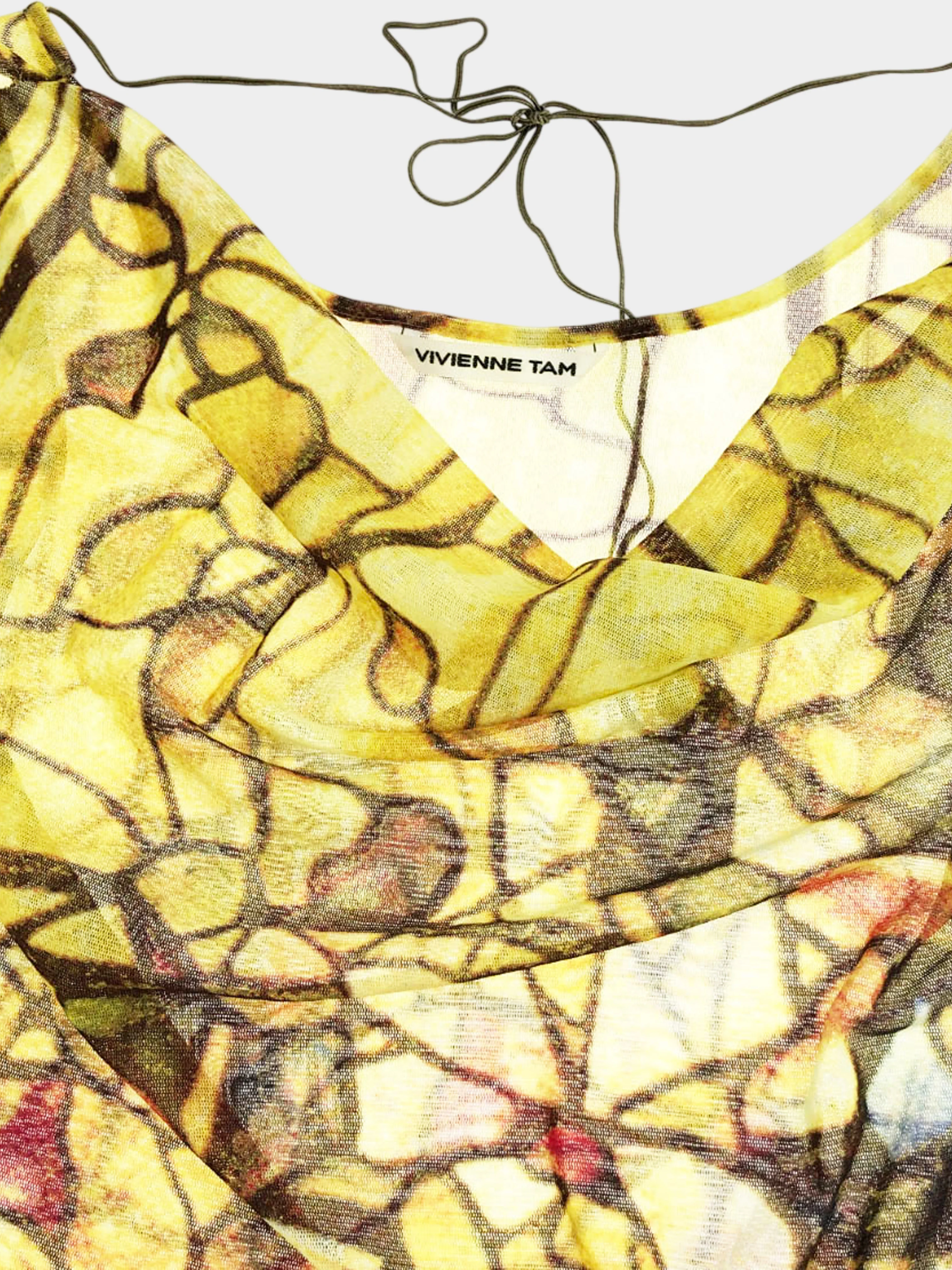 Vivienne Tam 1990s Yellow Abstract Floral Print Mesh Top and Skirt Set - Image 3