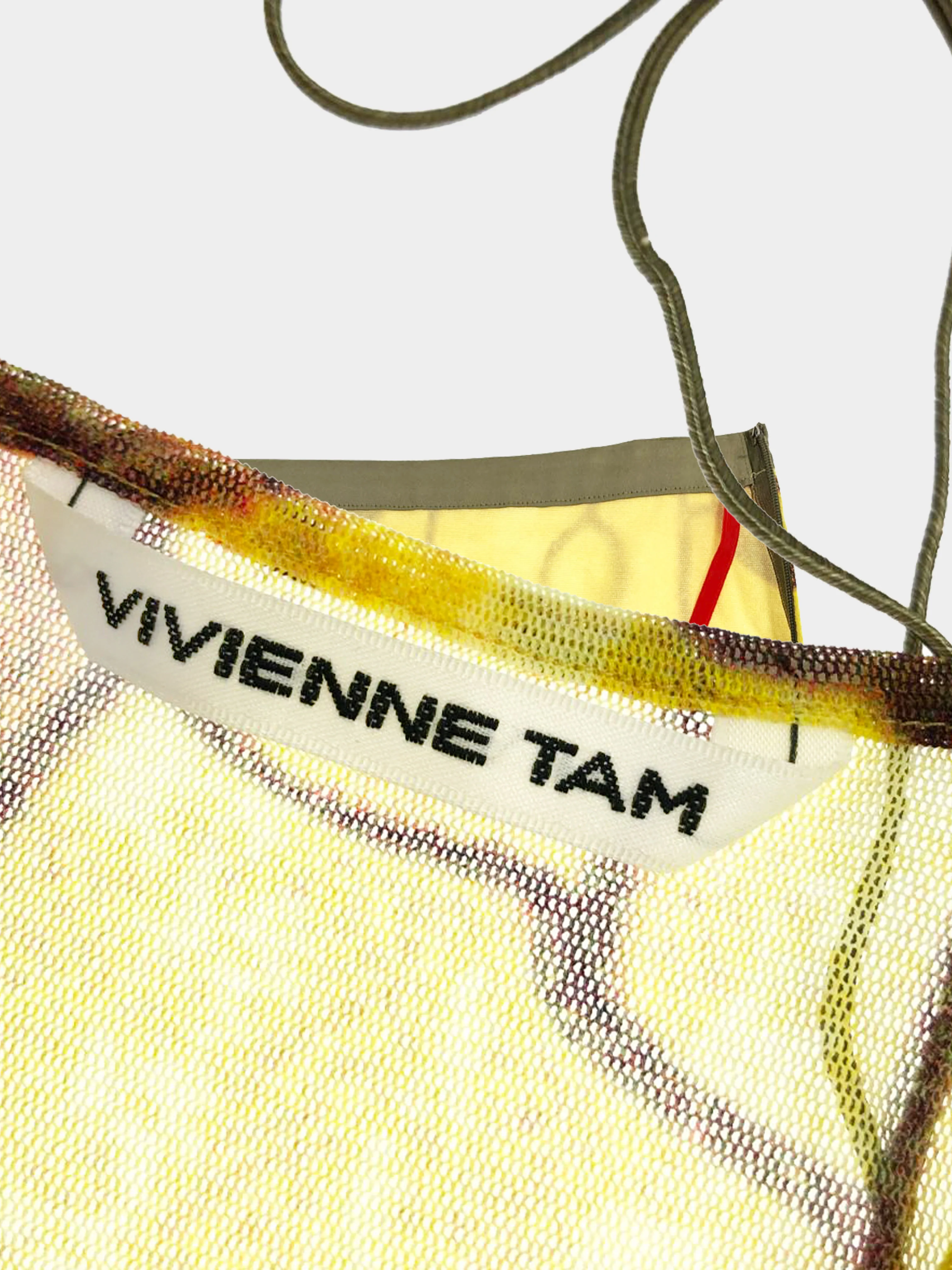 Vivienne Tam 1990s Yellow Abstract Floral Print Mesh Top and Skirt Set - Image 4