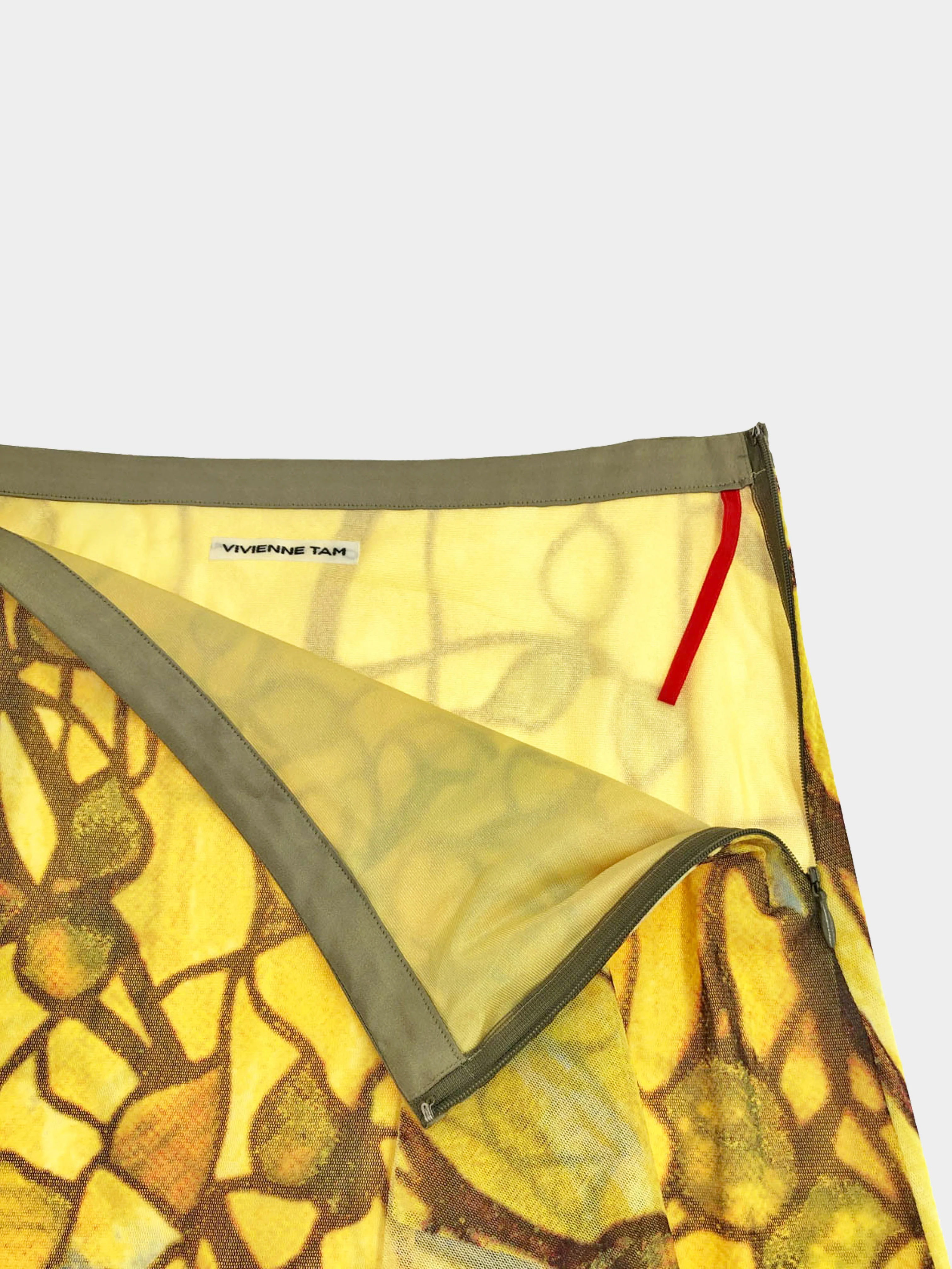 Vivienne Tam 1990s Yellow Abstract Floral Print Mesh Top and Skirt Set - Image 5