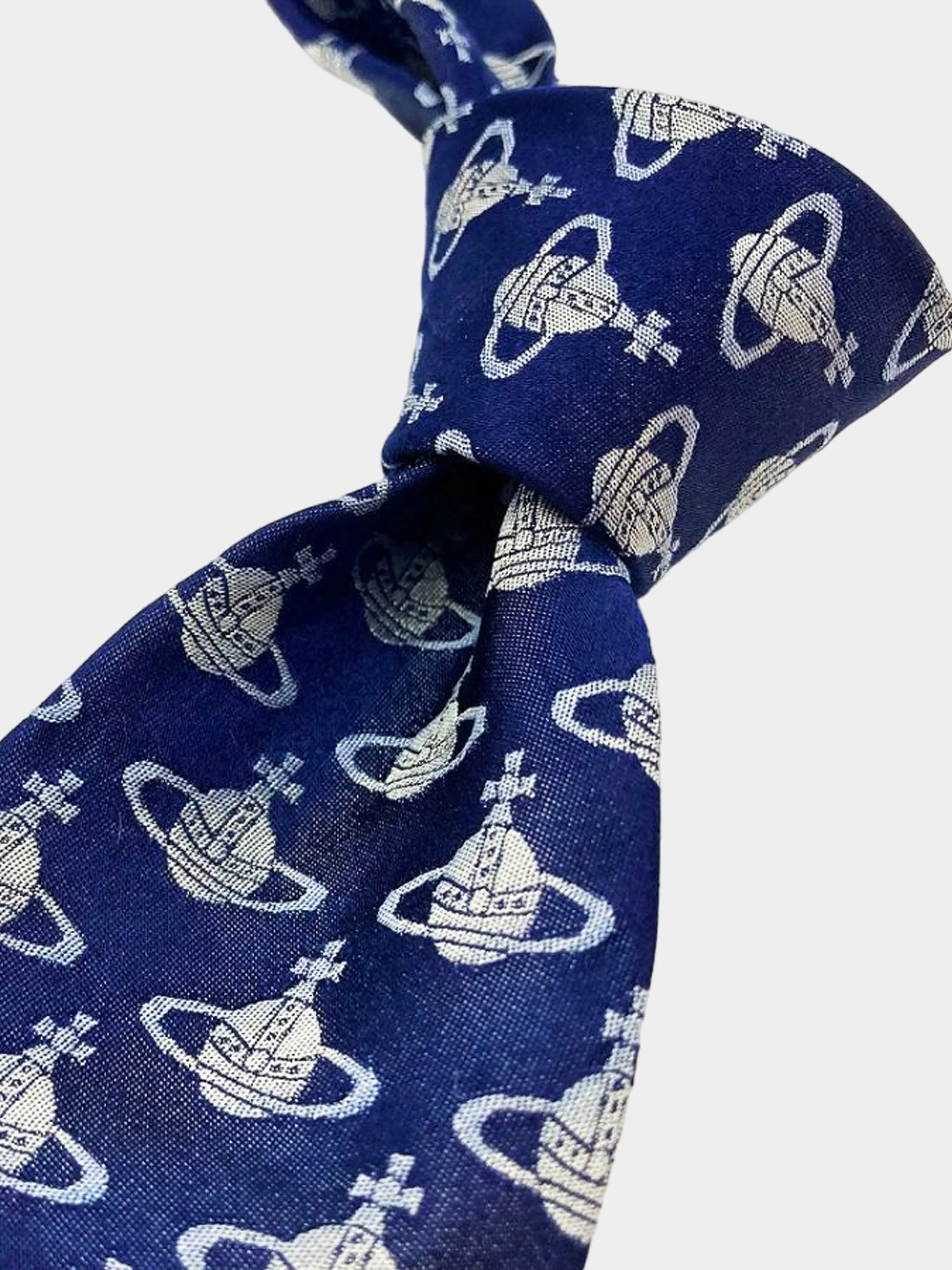 Vivienne Westwood 2000s Navy Blue All-over Orb Pattern Print Necktie - Image 2