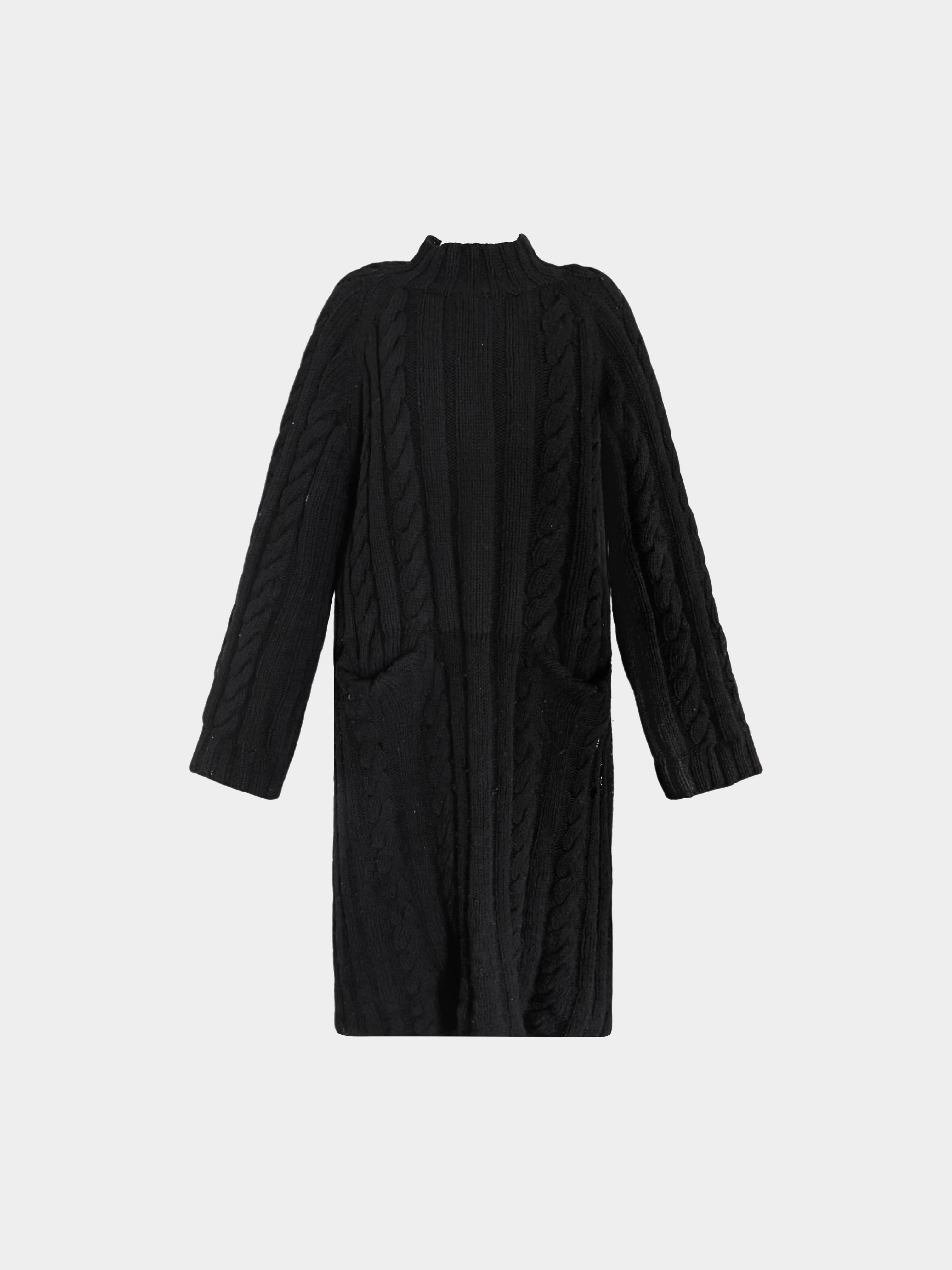 Yohji Yamamoto 1990s-2000s Black Cable Knit Wool Sweater Dress