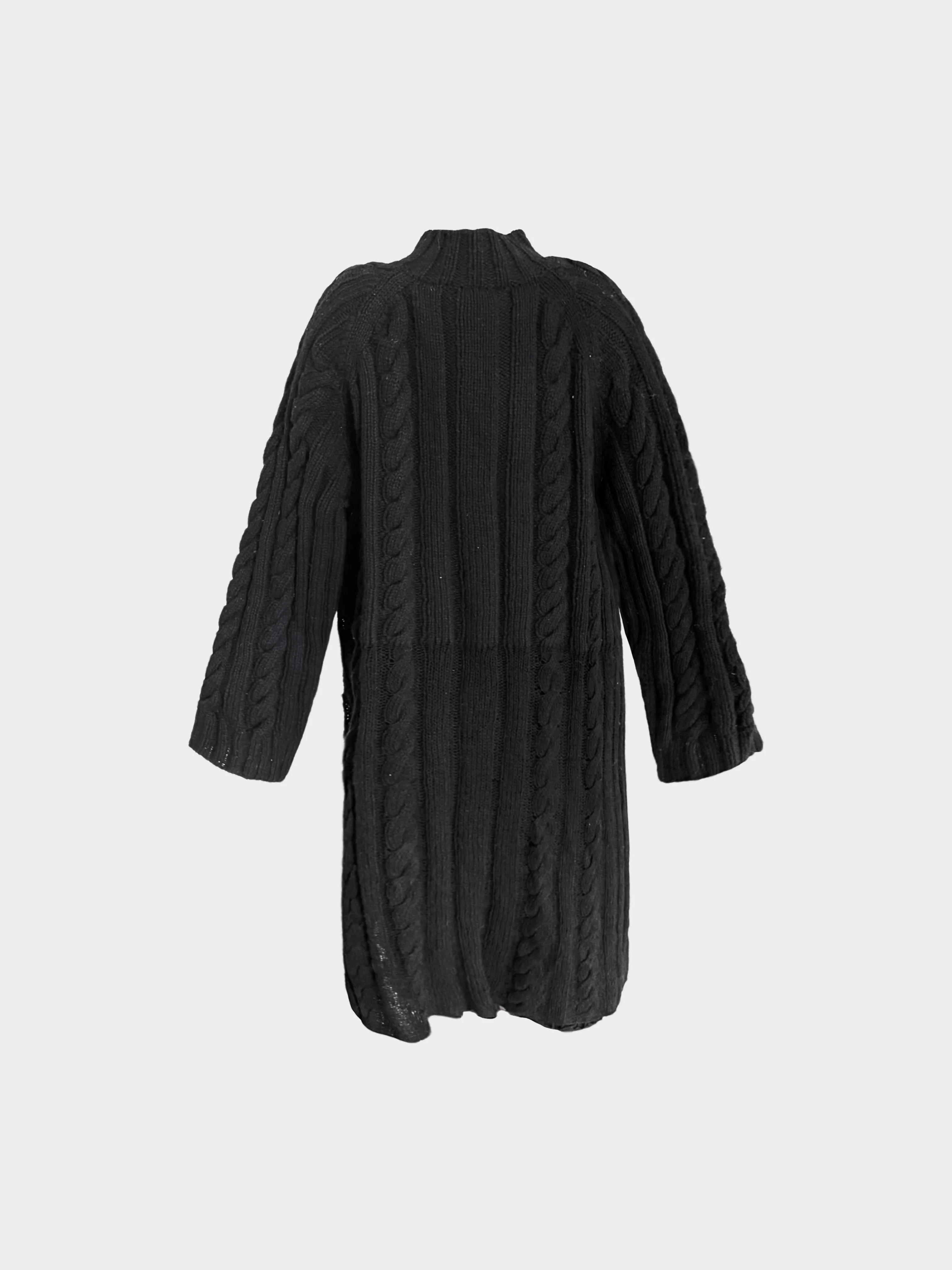Yohji Yamamoto 1990s-2000s Black Cable Knit Wool Sweater Dress - Image 2