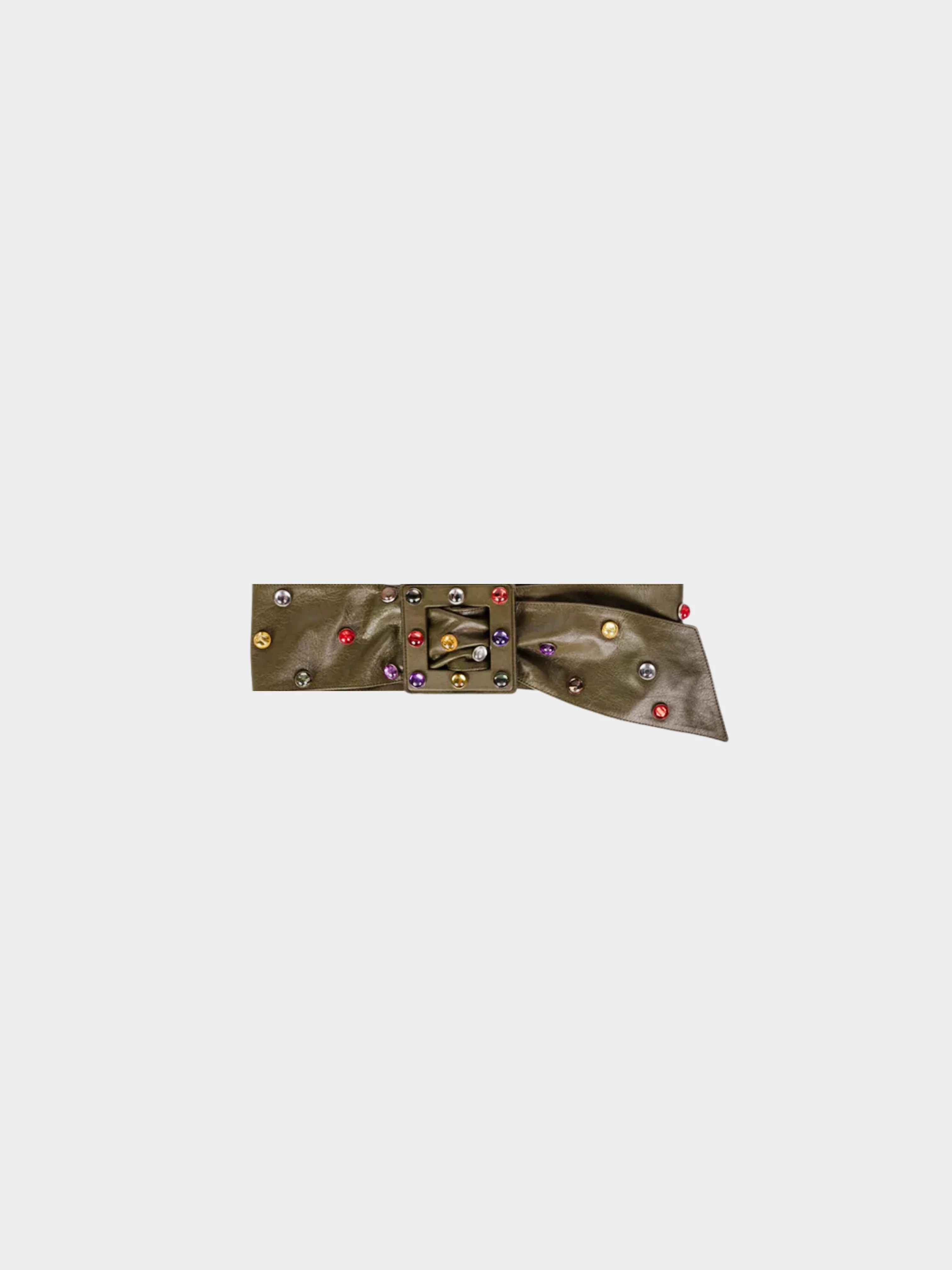 Yves Saint Laurent 1980s Olive Green Wide Leather Jewel Belt