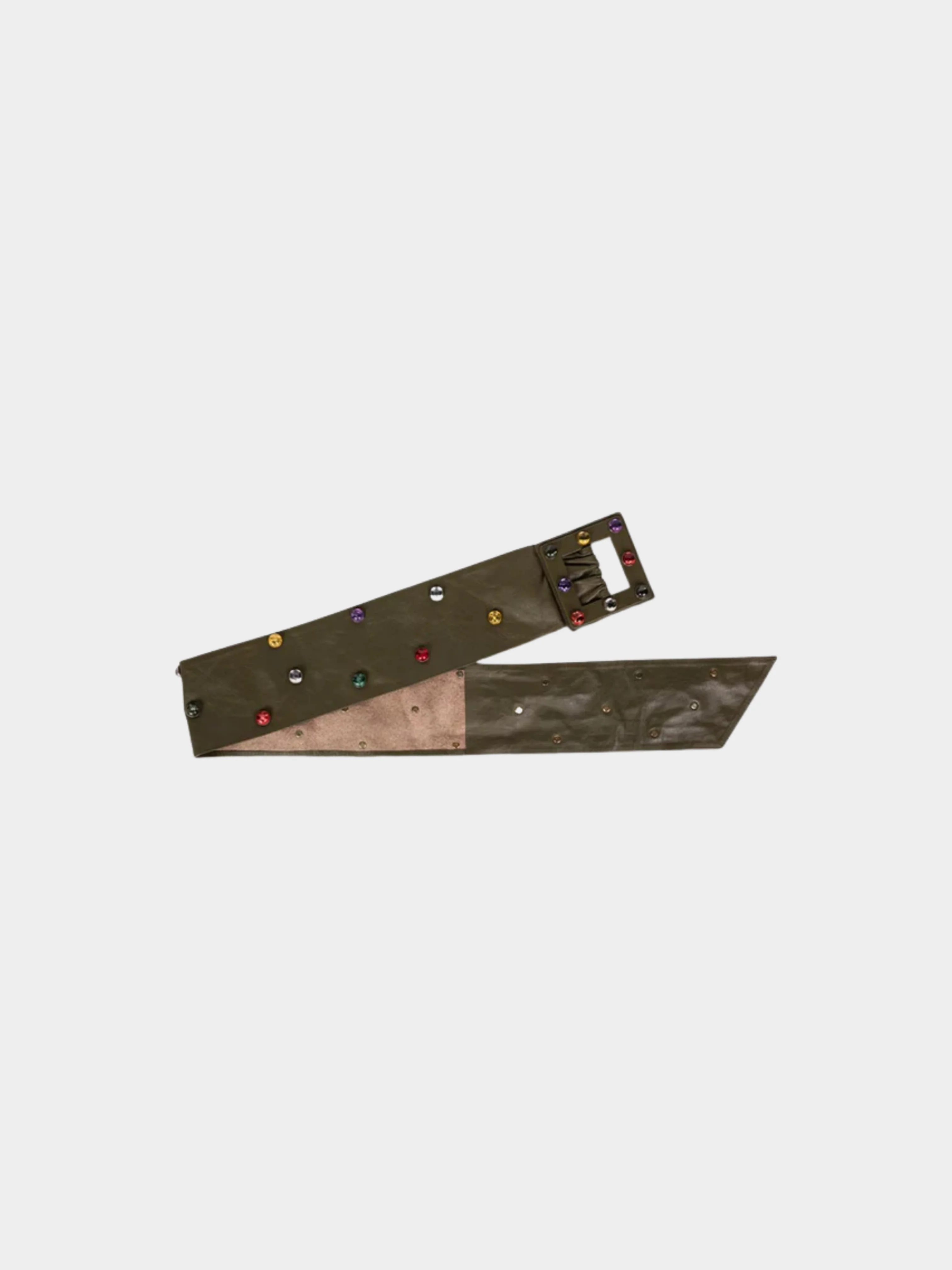 Yves Saint Laurent 1980s Olive Green Wide Leather Jewel Belt - Image 3