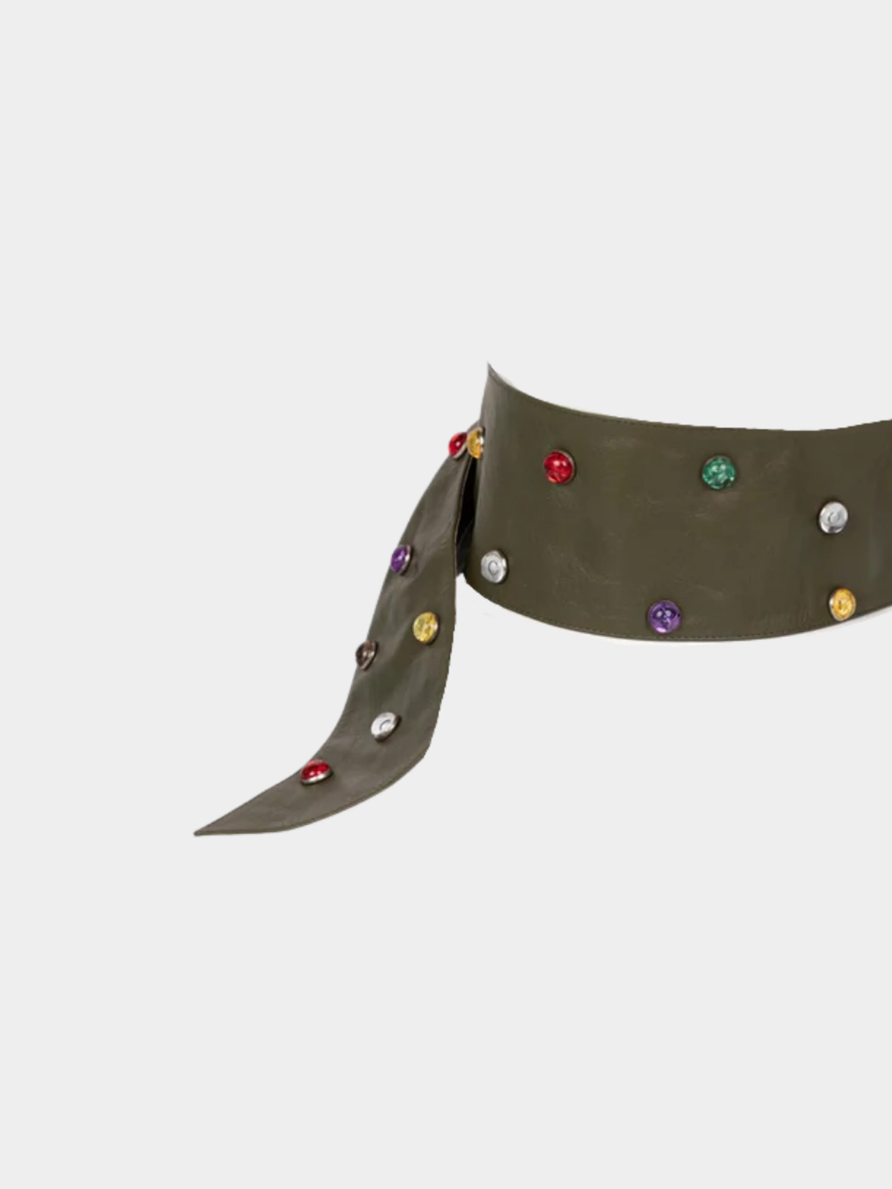 Yves Saint Laurent 1980s Olive Green Wide Leather Jewel Belt - Image 4