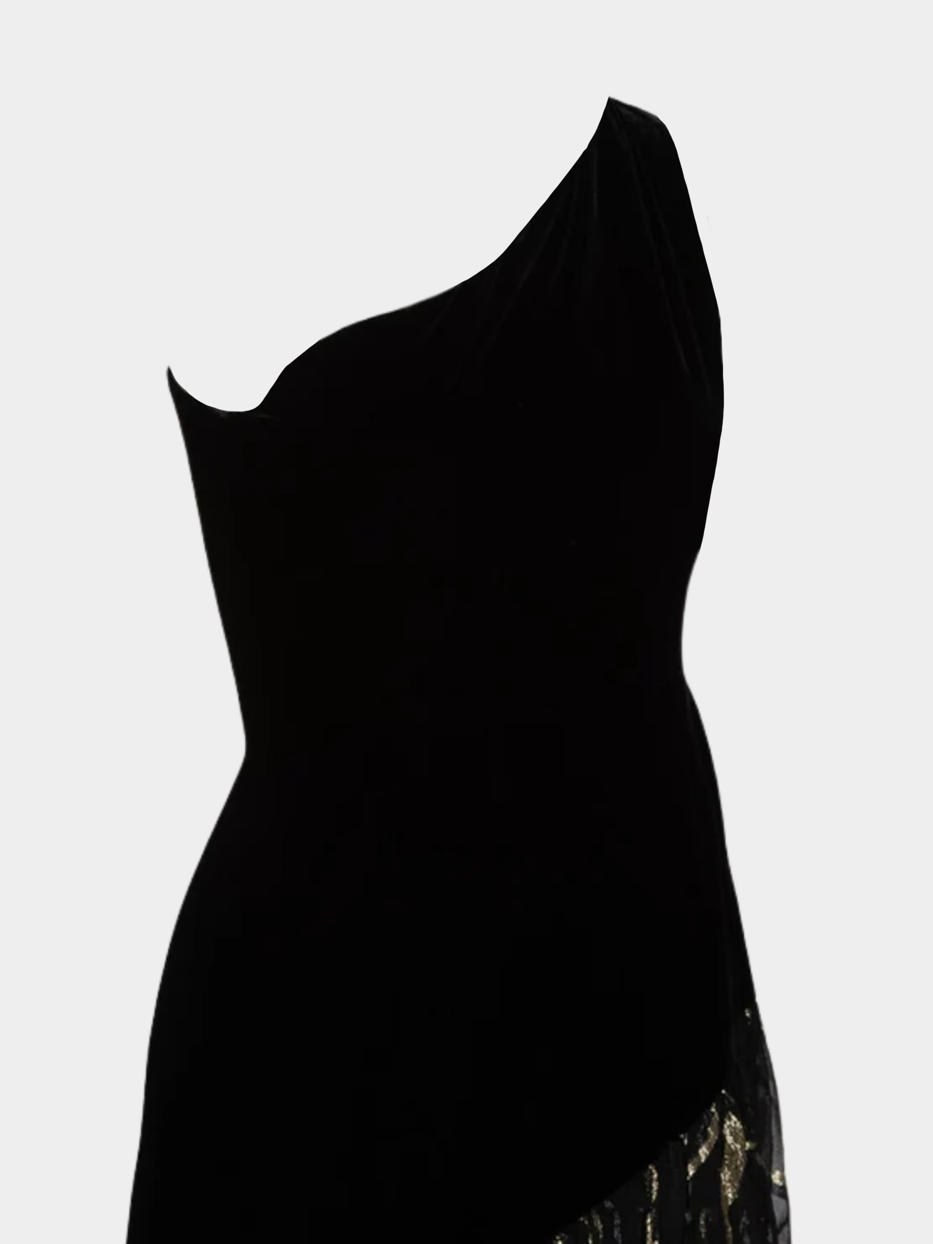 Yves Saint Laurent 1980s One Shoulder Black Velvet Metallic Layered Dress - Image 3