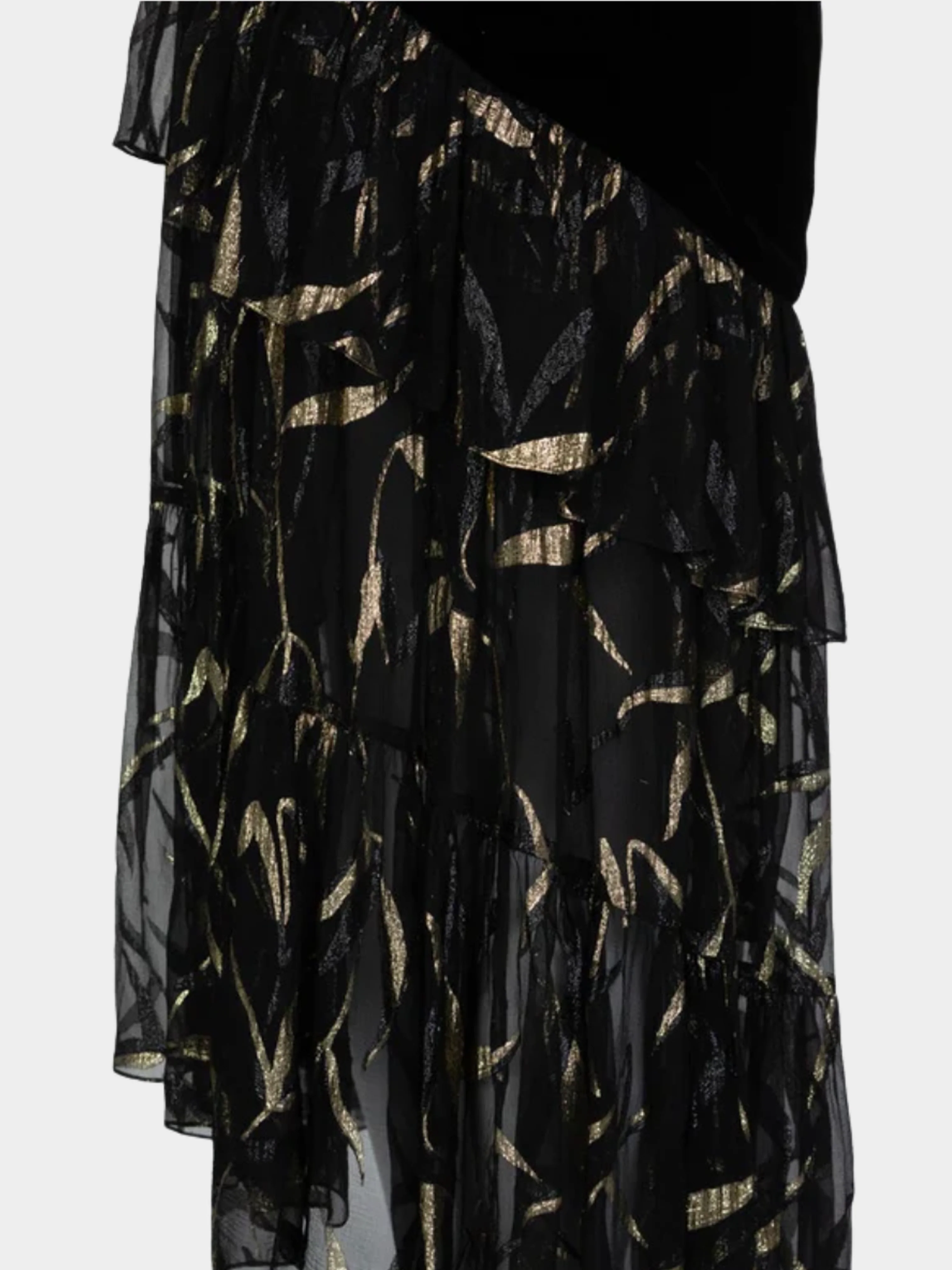 Yves Saint Laurent 1980s One Shoulder Black Velvet Metallic Layered Dress - Image 4