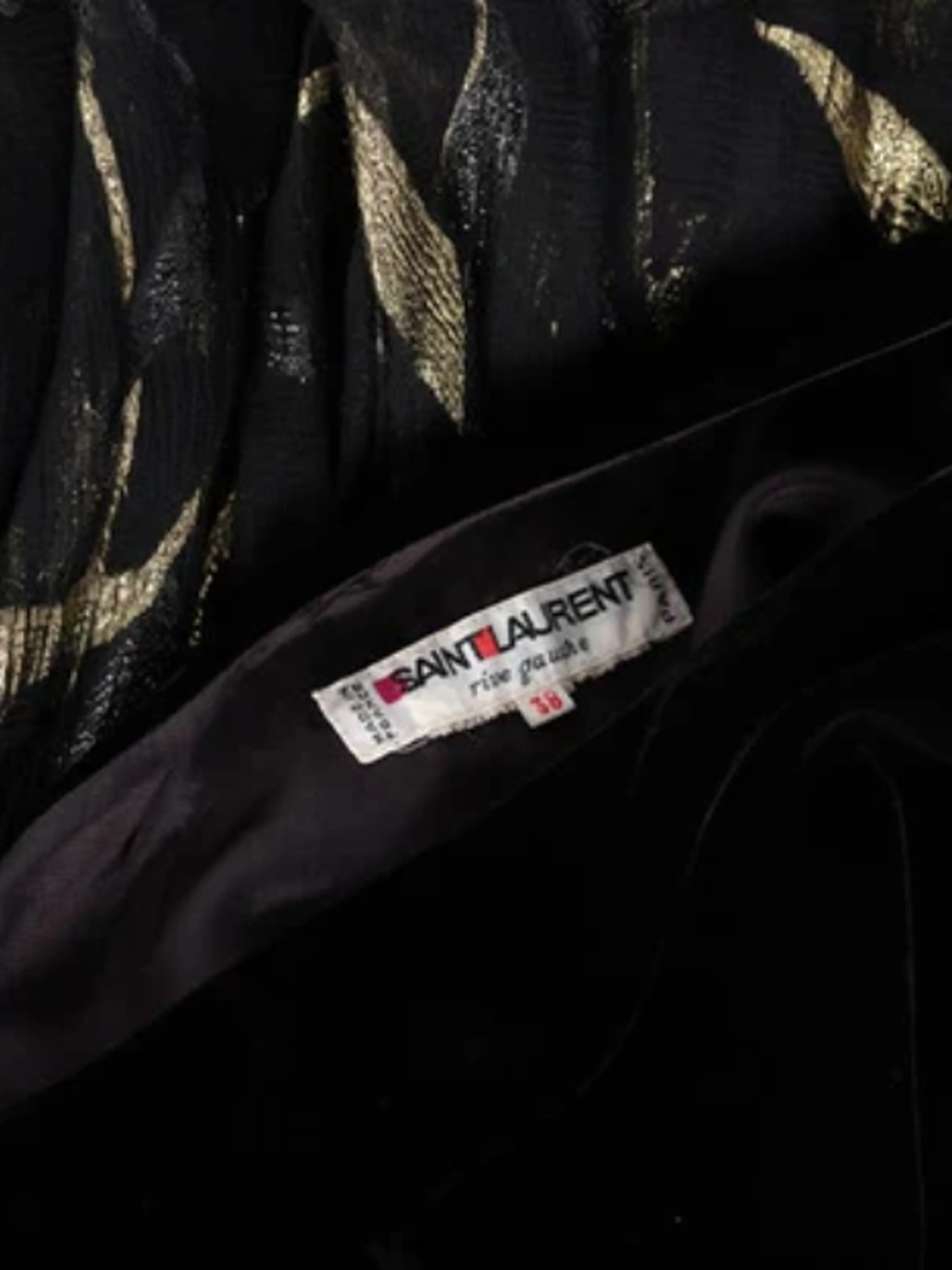 Yves Saint Laurent 1980s One Shoulder Black Velvet Metallic Layered Dress - Image 5
