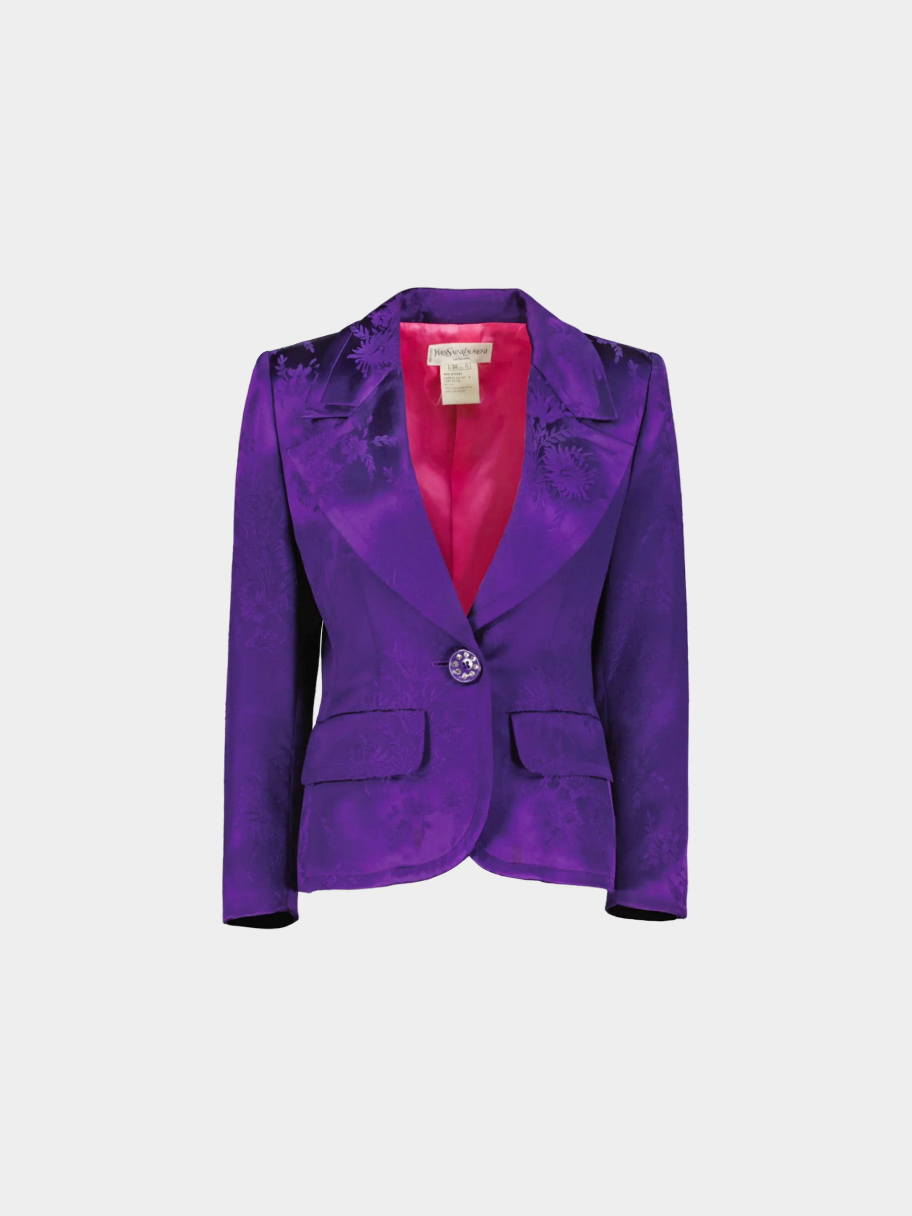 Yves Saint Laurent 1988 Purple Satin Damask Blazer