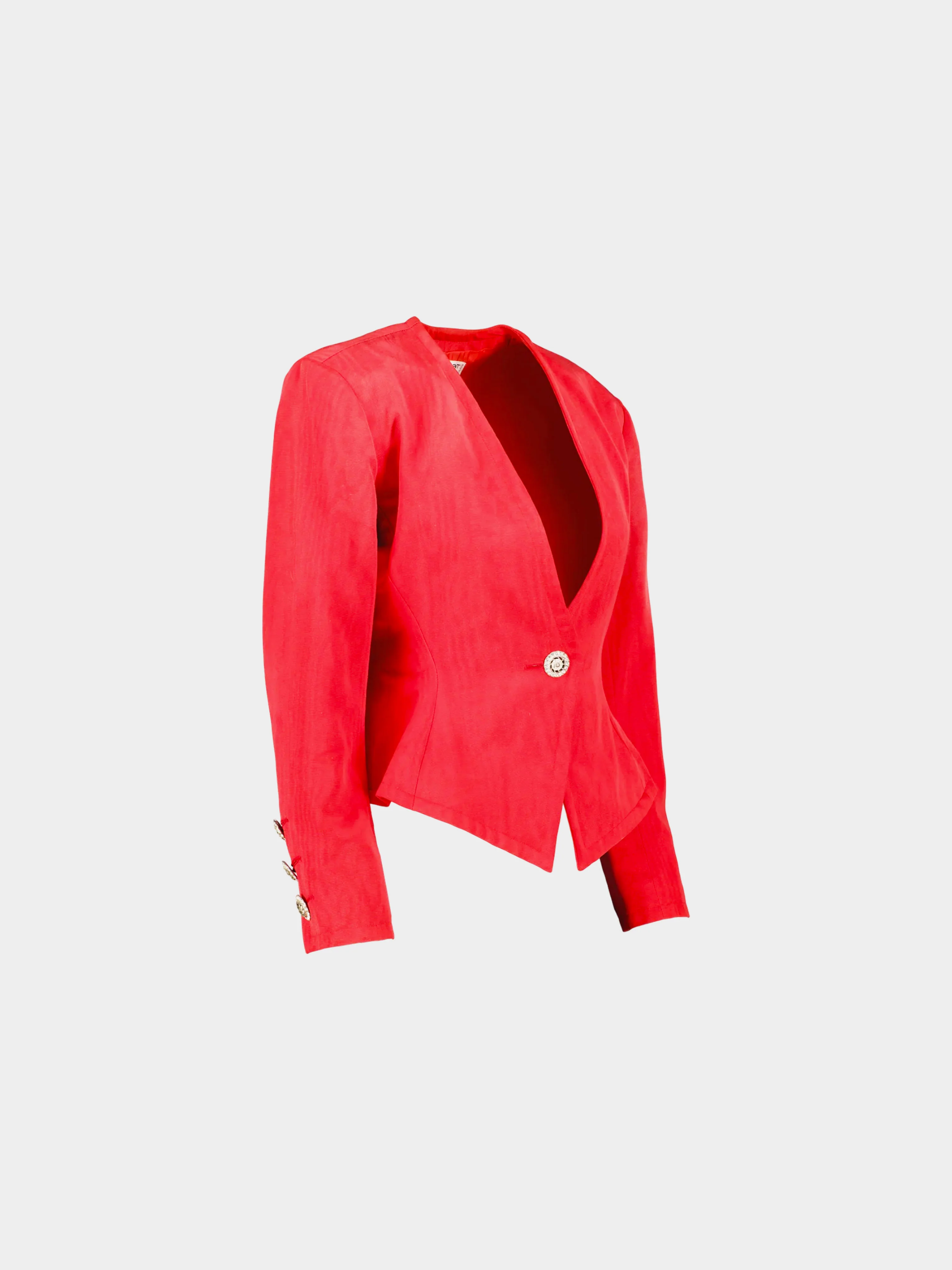 Yves Saint Laurent 1988 Red Moiré Peplum Blazer - Image 3