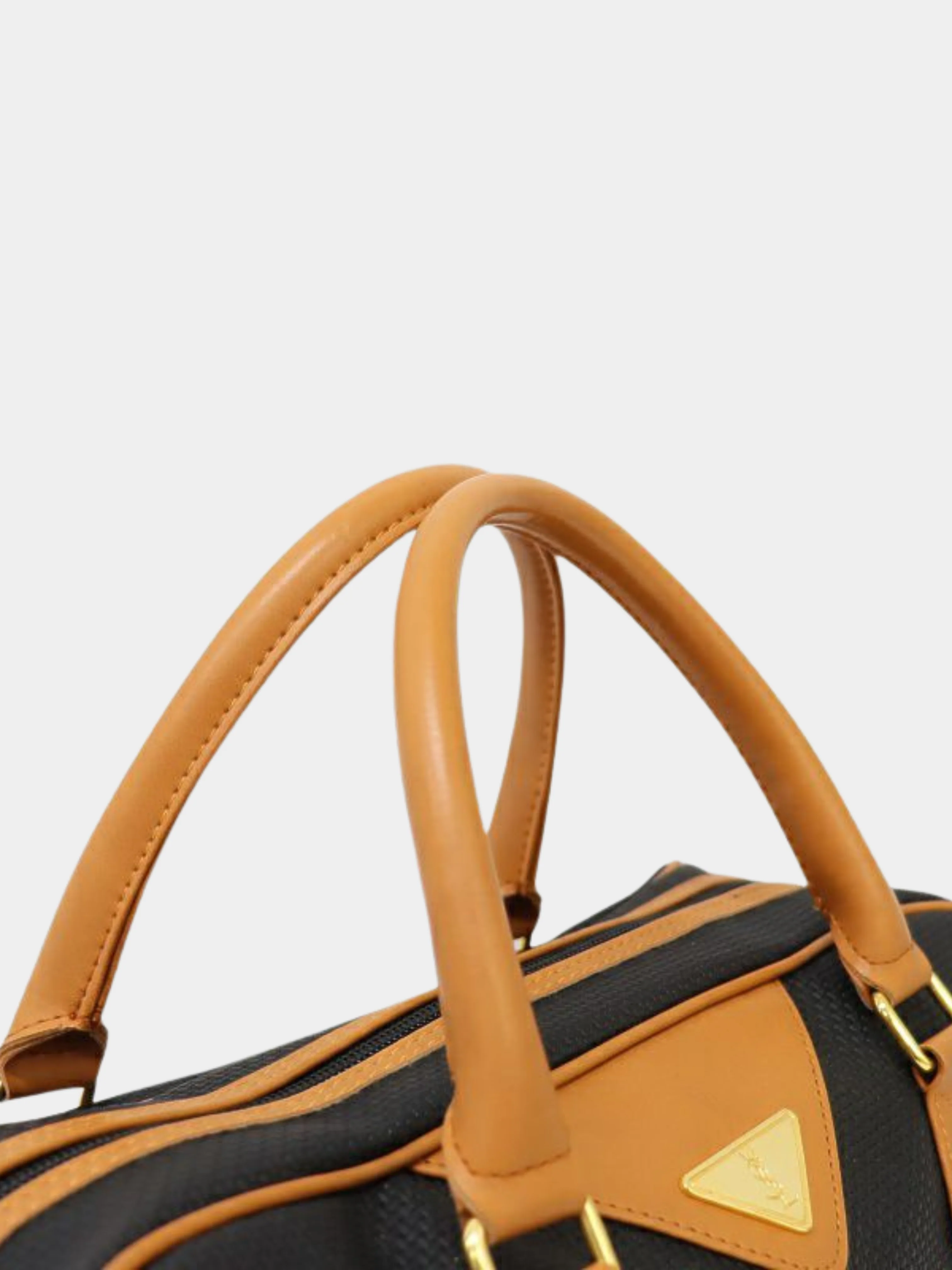 Yves Saint Laurent 1990s Black Brown Logo Hardware Boston Bag - Image 6