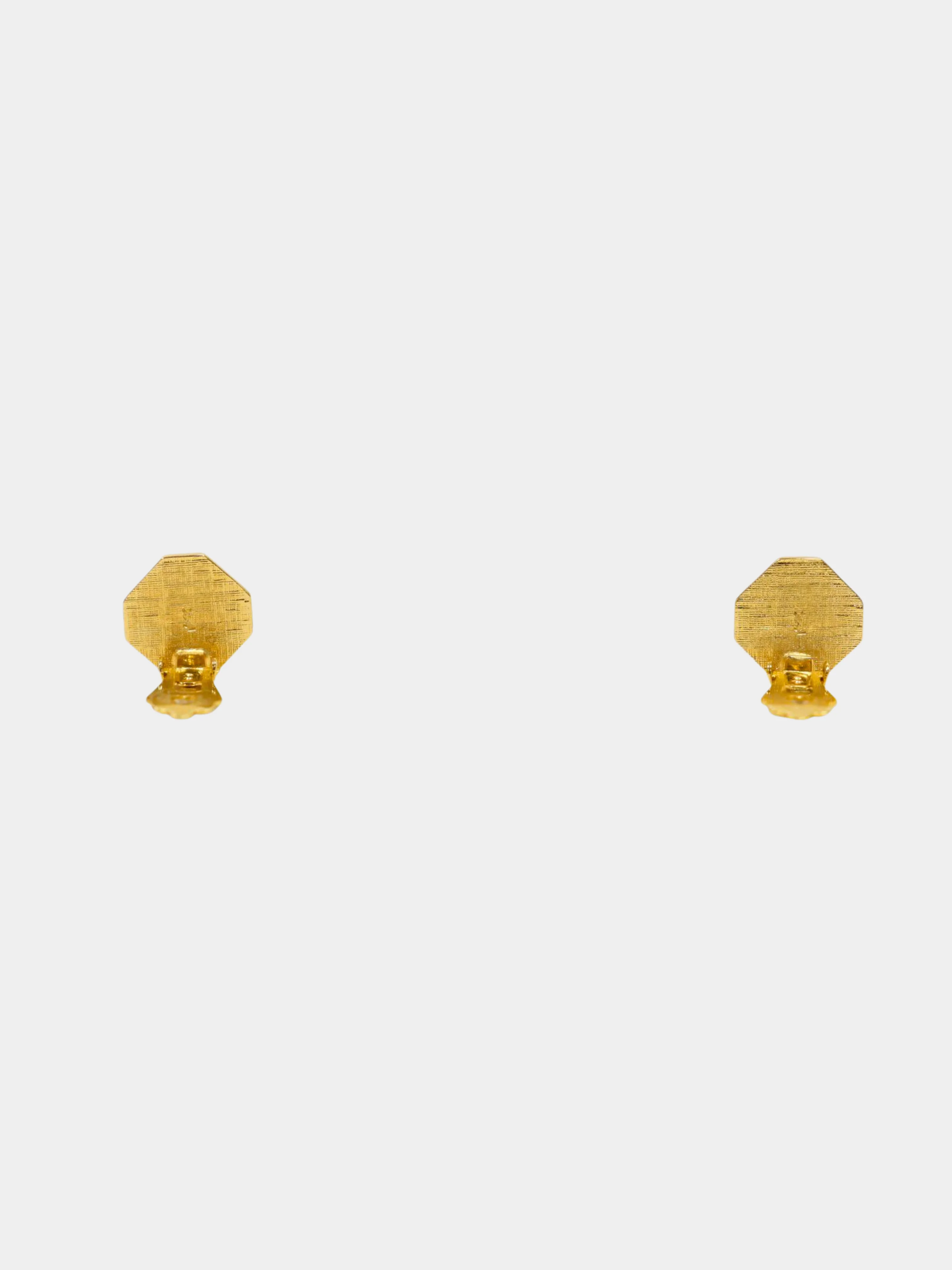 Yves Saint Laurent 1990s Gold Navy Logo Clip Earrings - Image 2