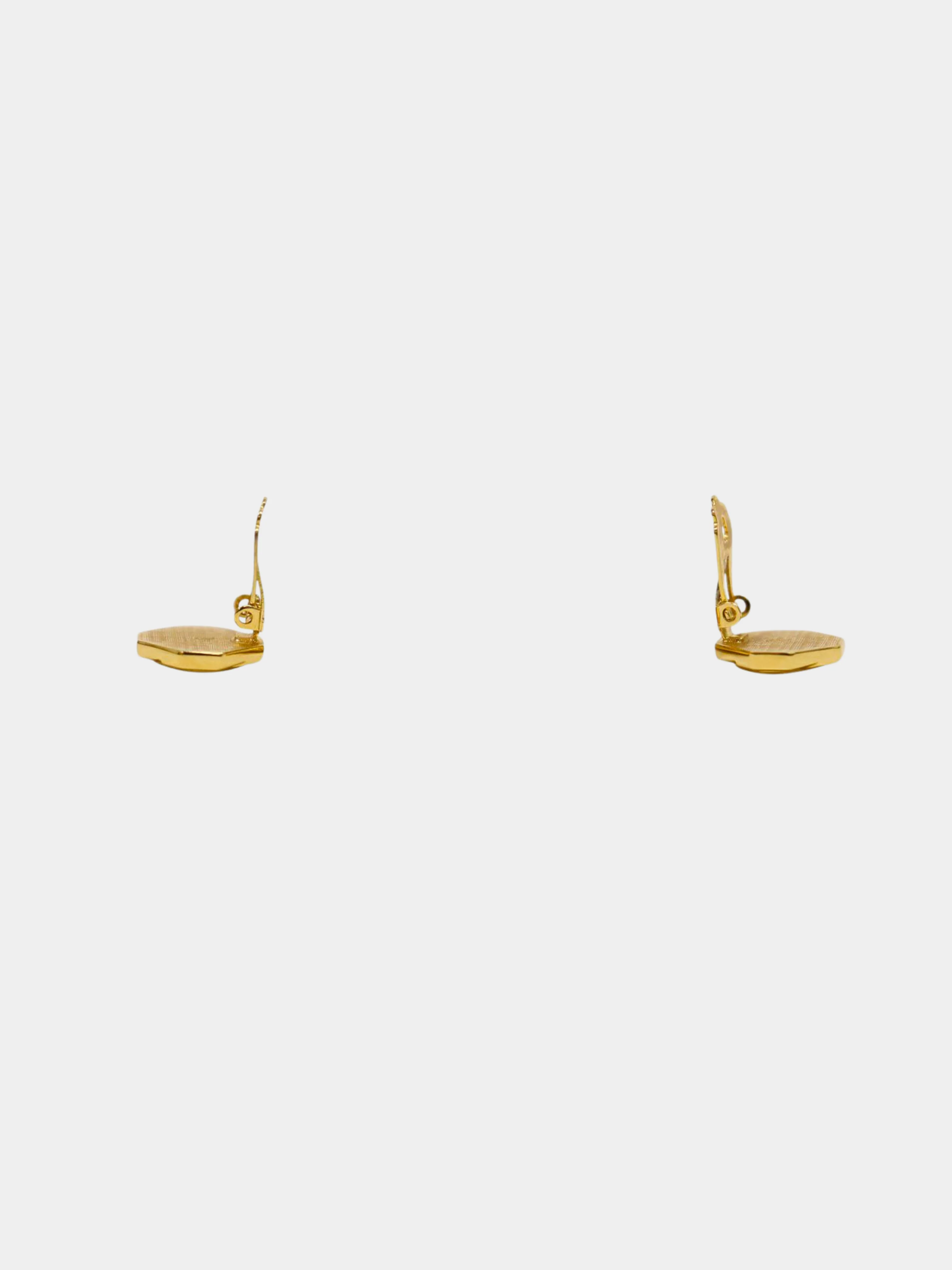 Yves Saint Laurent 1990s Gold Navy Logo Clip Earrings - Image 3