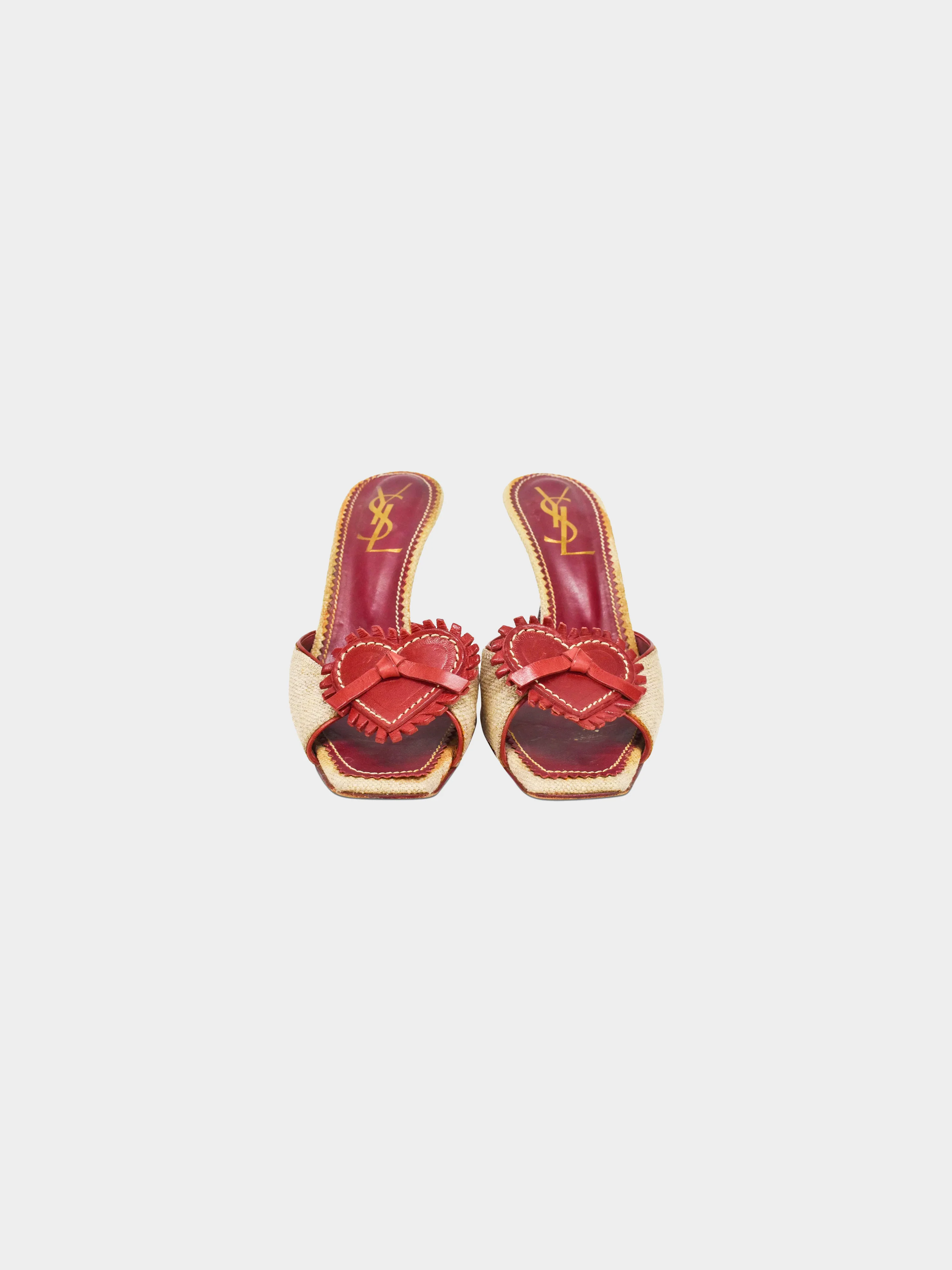 Yves Saint Laurent 1990s Raffia Heart Heels - Image 2