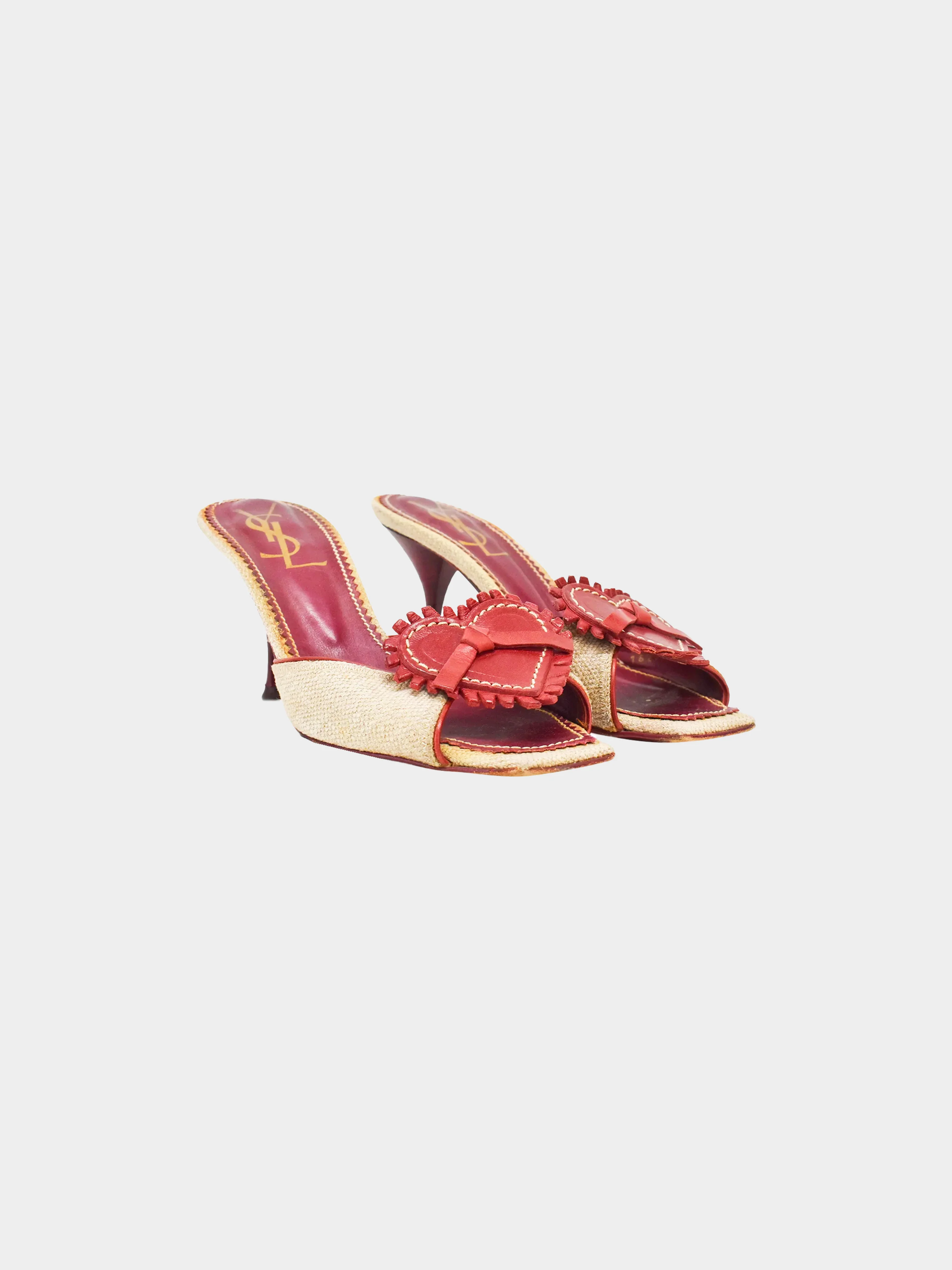 Yves Saint Laurent 1990s Raffia Heart Heels - Image 3