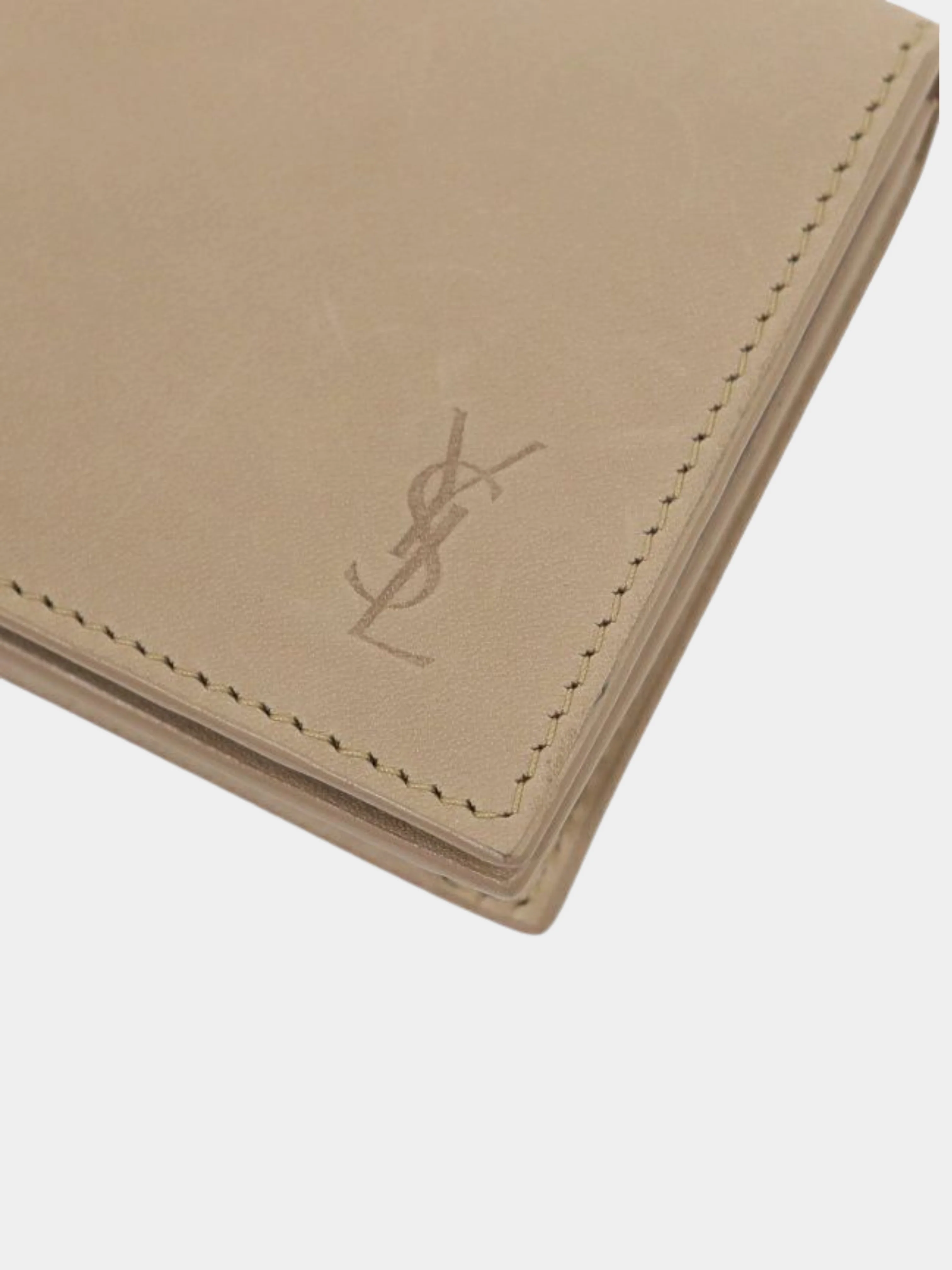 Yves Saint Laurent 2000s Beige Leather Logo Card Case - Image 5