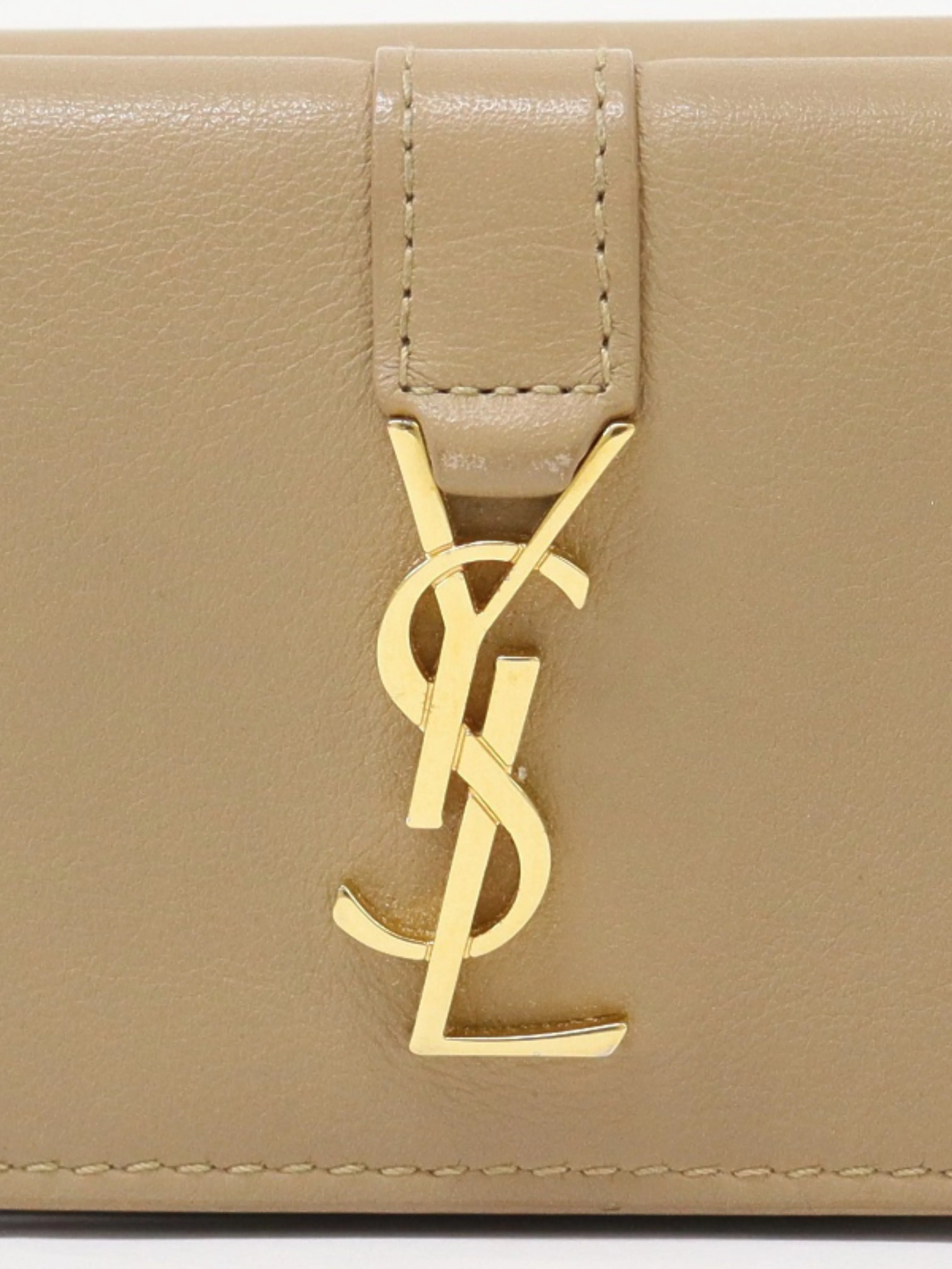 Yves Saint Laurent 2020s Beige Leather Logo Compact Wallet - Image 4