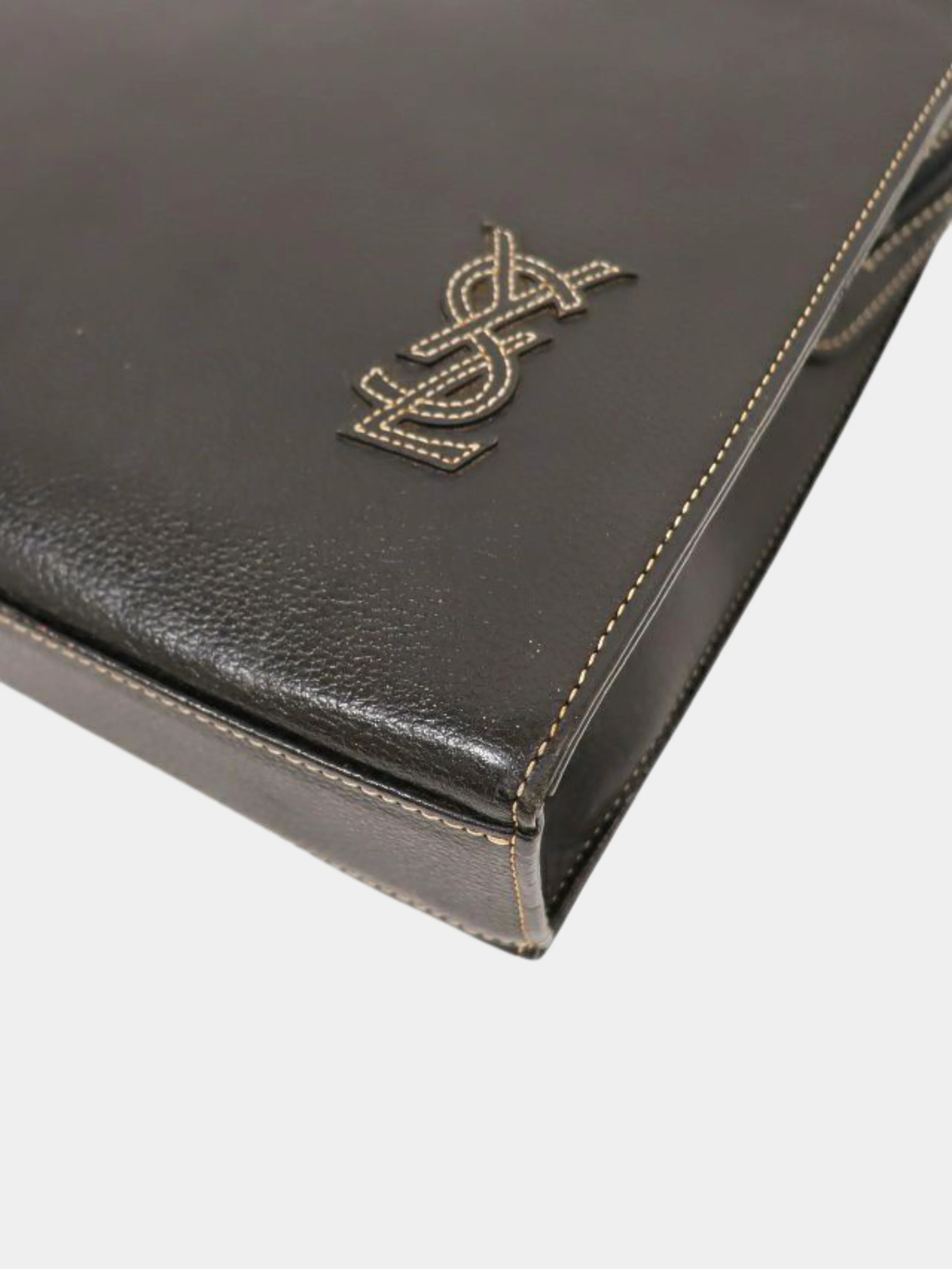 Yves Saint Laurent 2000s Black Leather Logo Handbag - Image 5