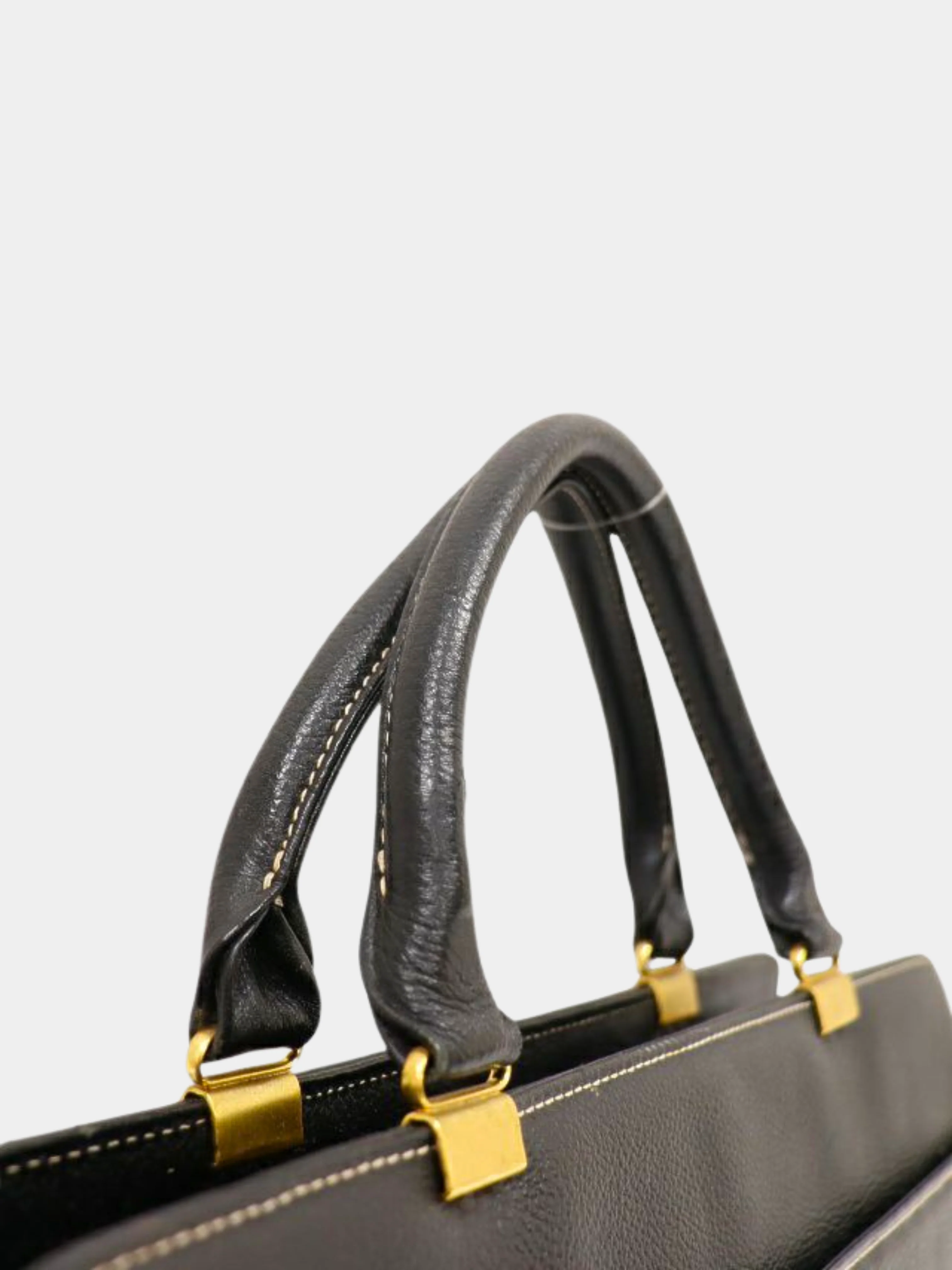 Yves Saint Laurent 2000s Black Leather Logo Handbag - Image 6