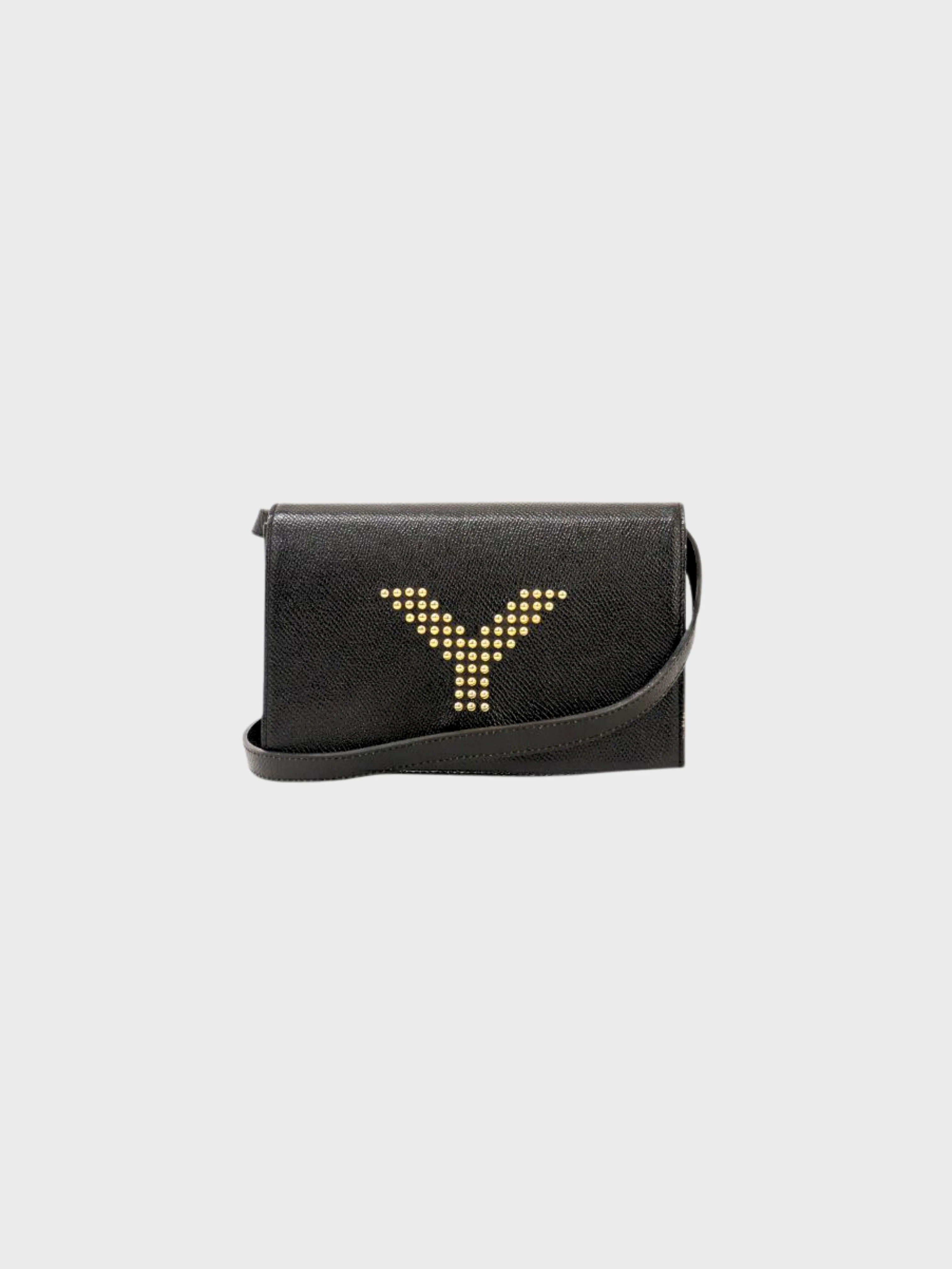 Yves Saint Laurent 2000s Black Leather Logo Studs Shoulder Bag