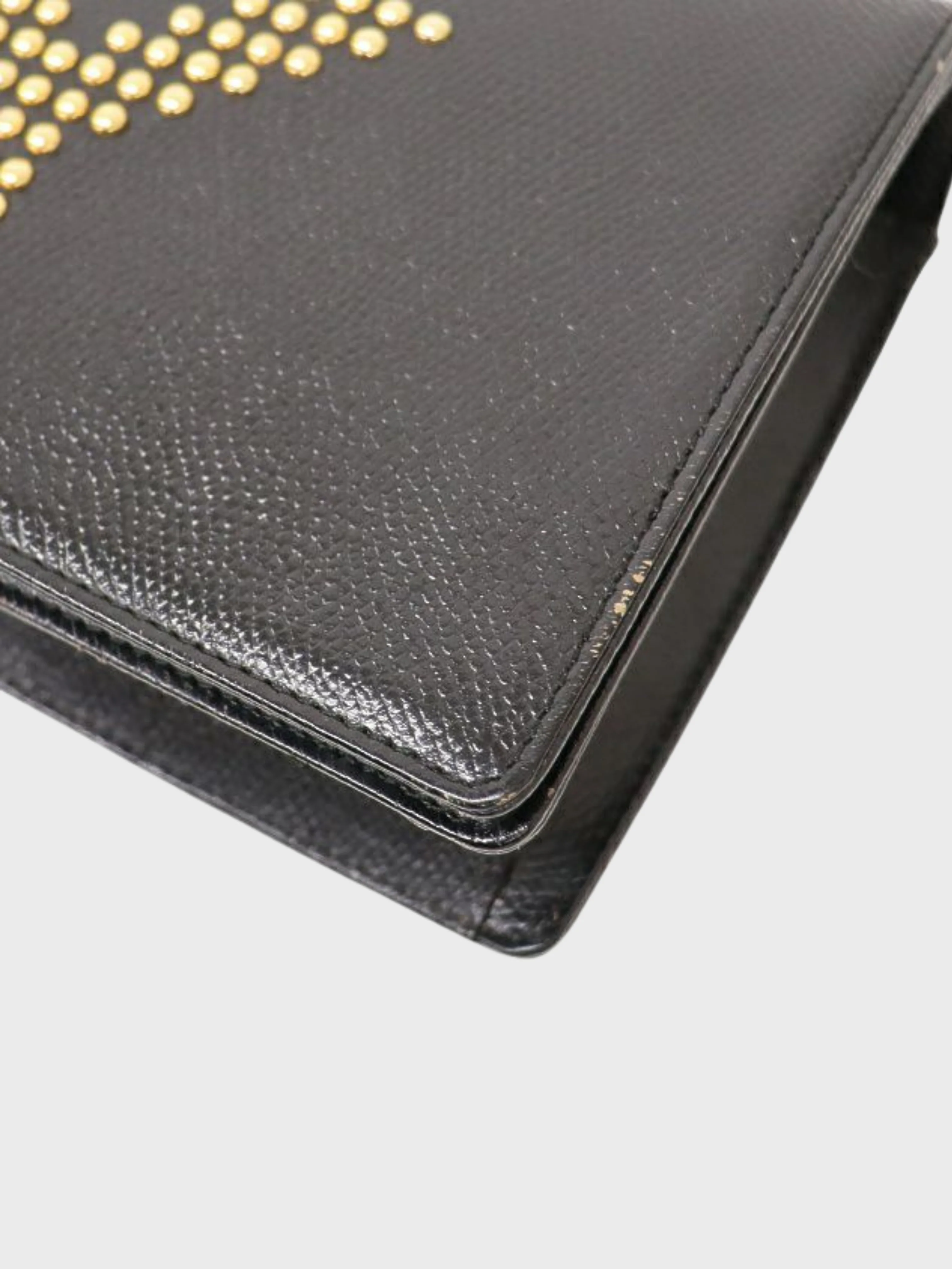 Yves Saint Laurent 2000s Black Leather Logo Studs Shoulder Bag - Image 5