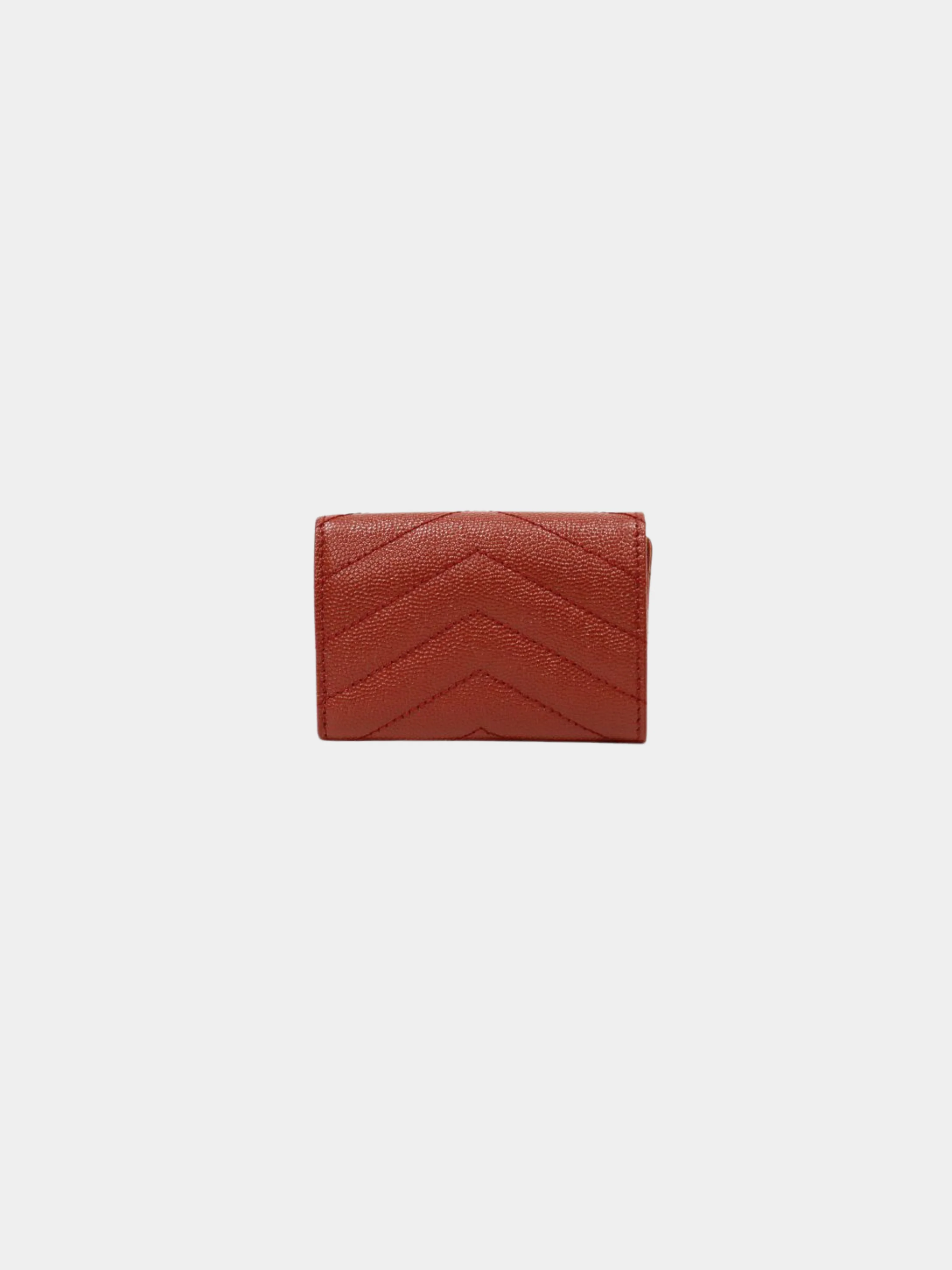 Yves Saint Laurent 2000s Bordeaux Leather Logo Hardware Compact Wallet - Image 2