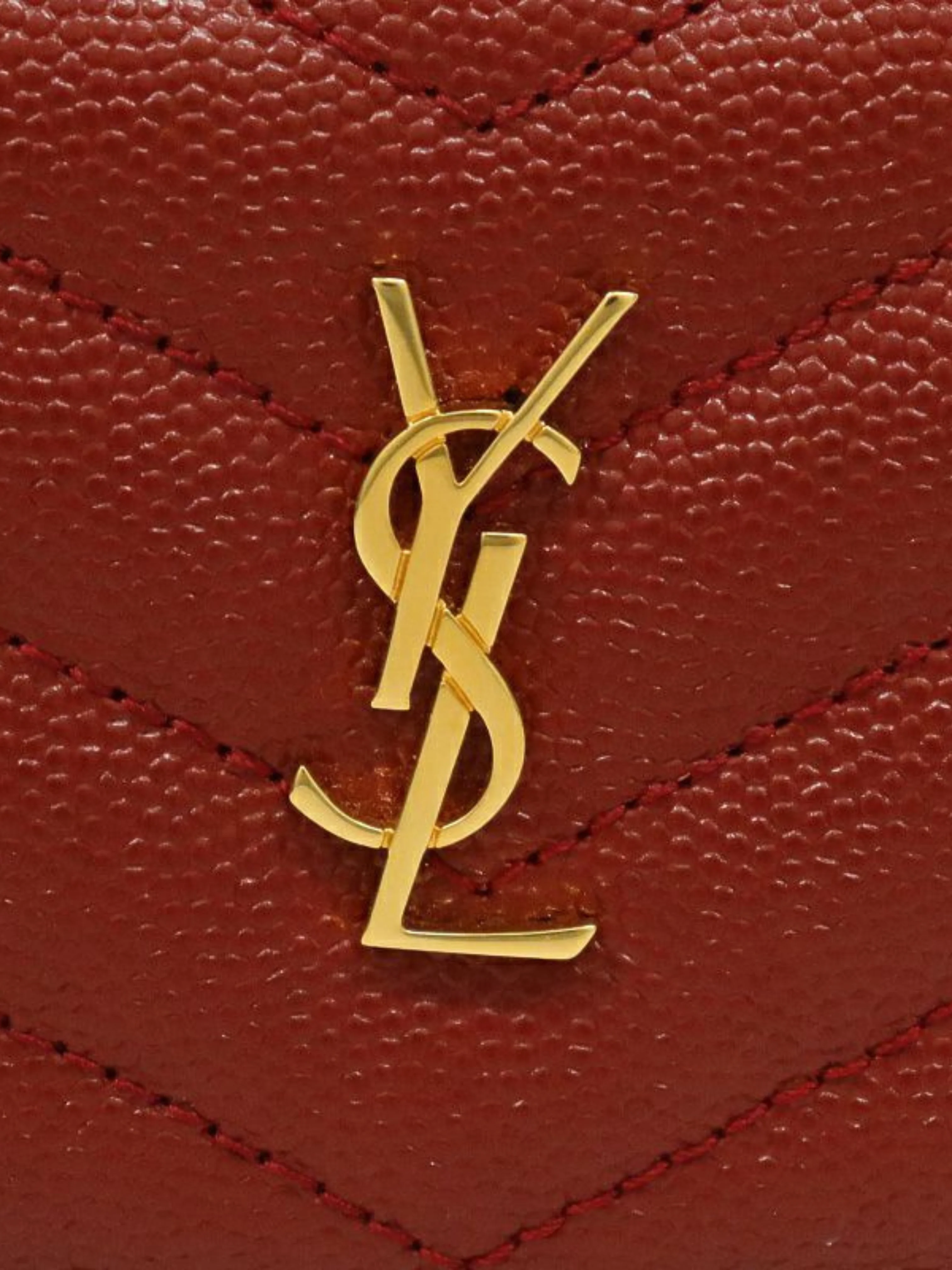 Yves Saint Laurent 2000s Bordeaux Leather Logo Hardware Compact Wallet - Image 5