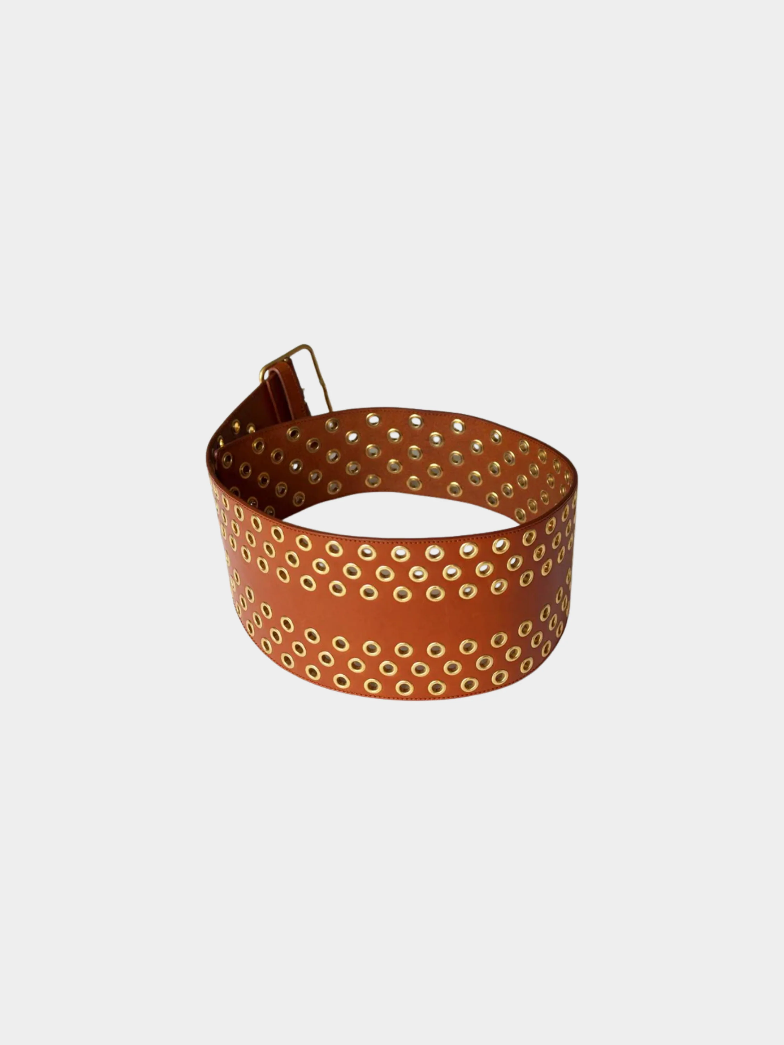 Yves Saint Laurent 2000s Brown Leather Grommet Belt - Image 3