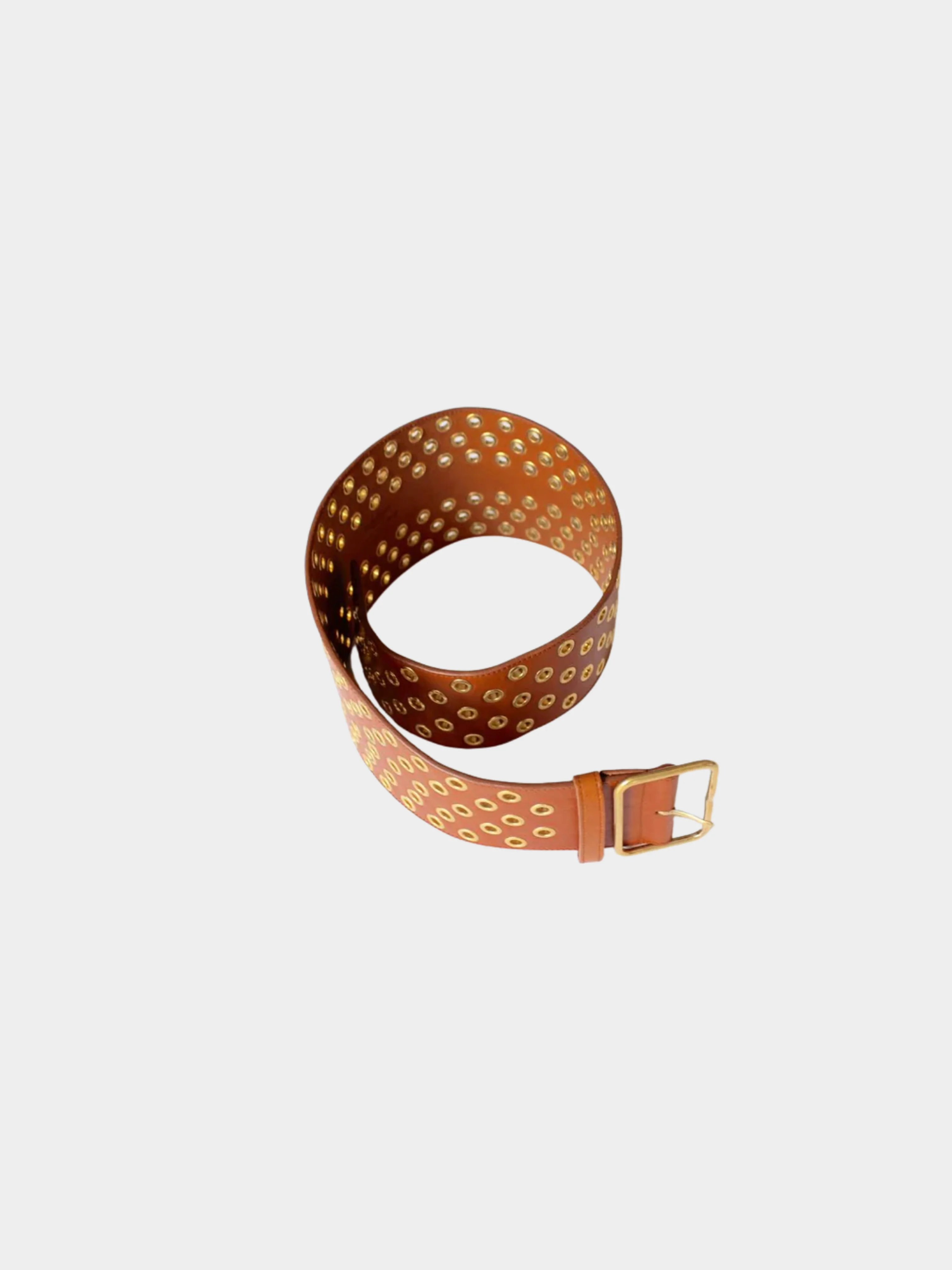 Yves Saint Laurent 2000s Brown Leather Grommet Belt - Image 4