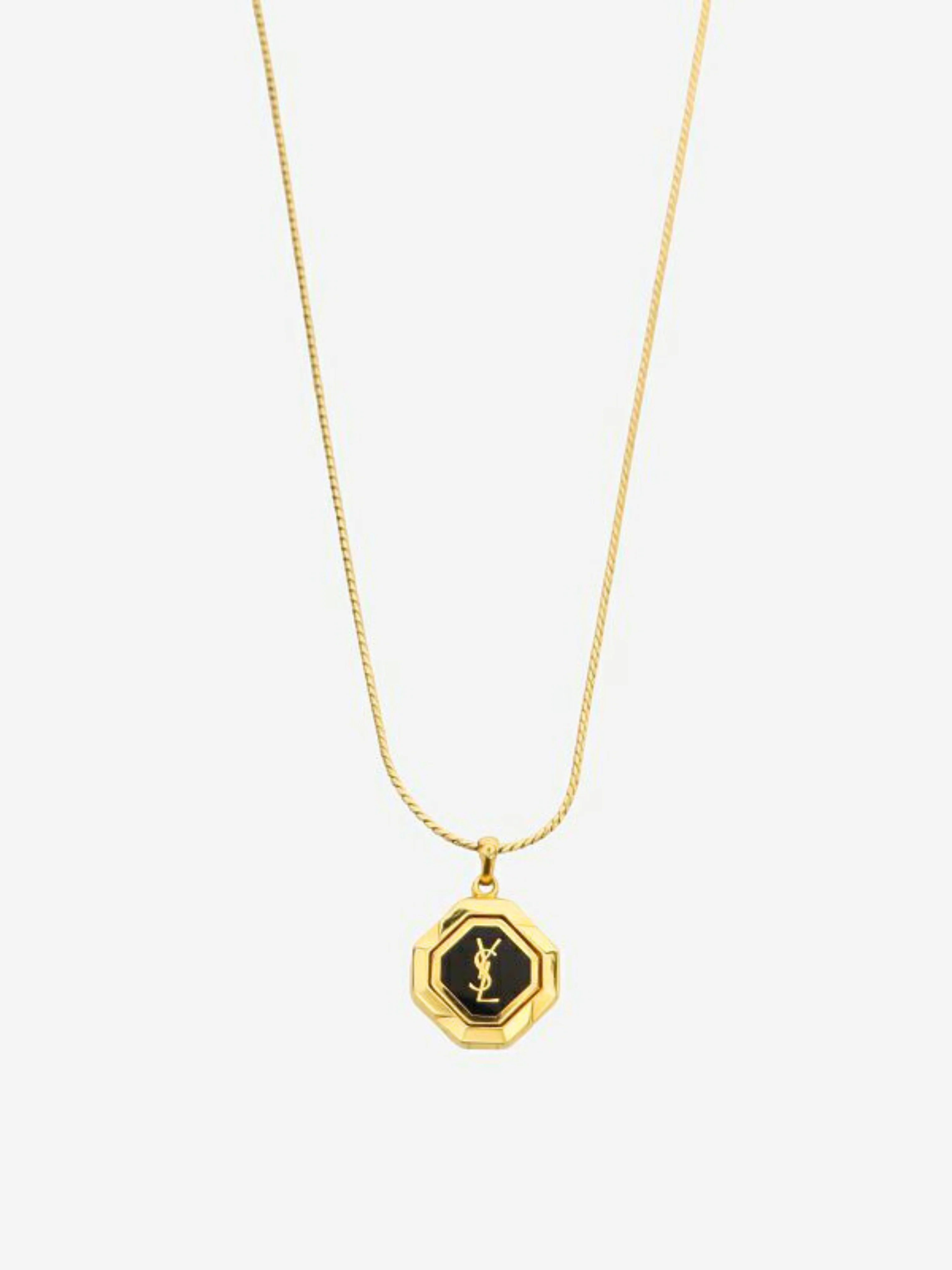 Yves Saint Laurent 2000s Gold Black Logo Pendant Necklace - Image 2