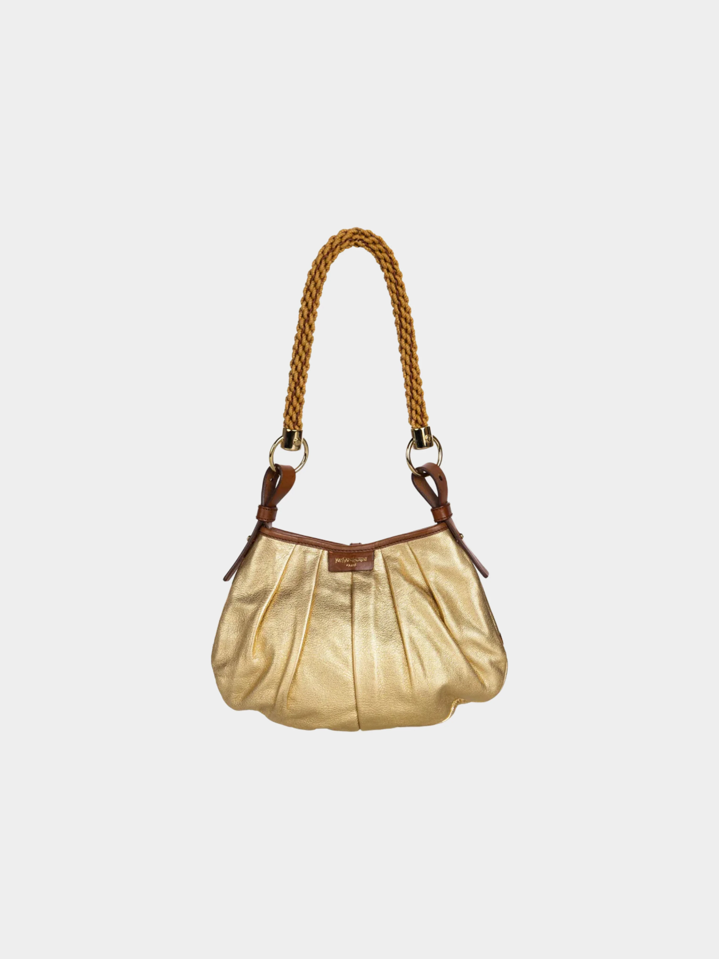Yves Saint Laurent 2000s Gold Leather Coral Shell Rope Shoulder Bag - Image 2