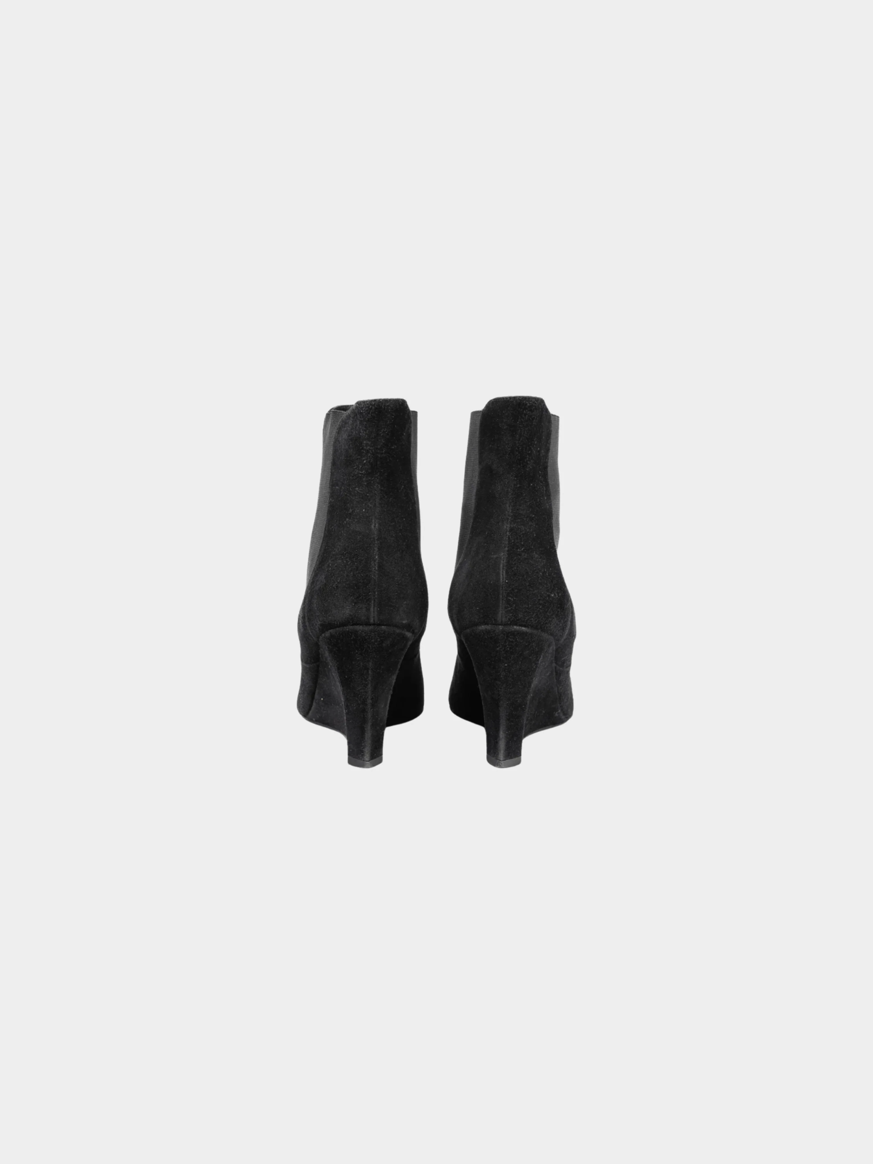 Yves Saint Laurent 2010s Black Nero Suede Chelsea Wedge Booties - Image 3