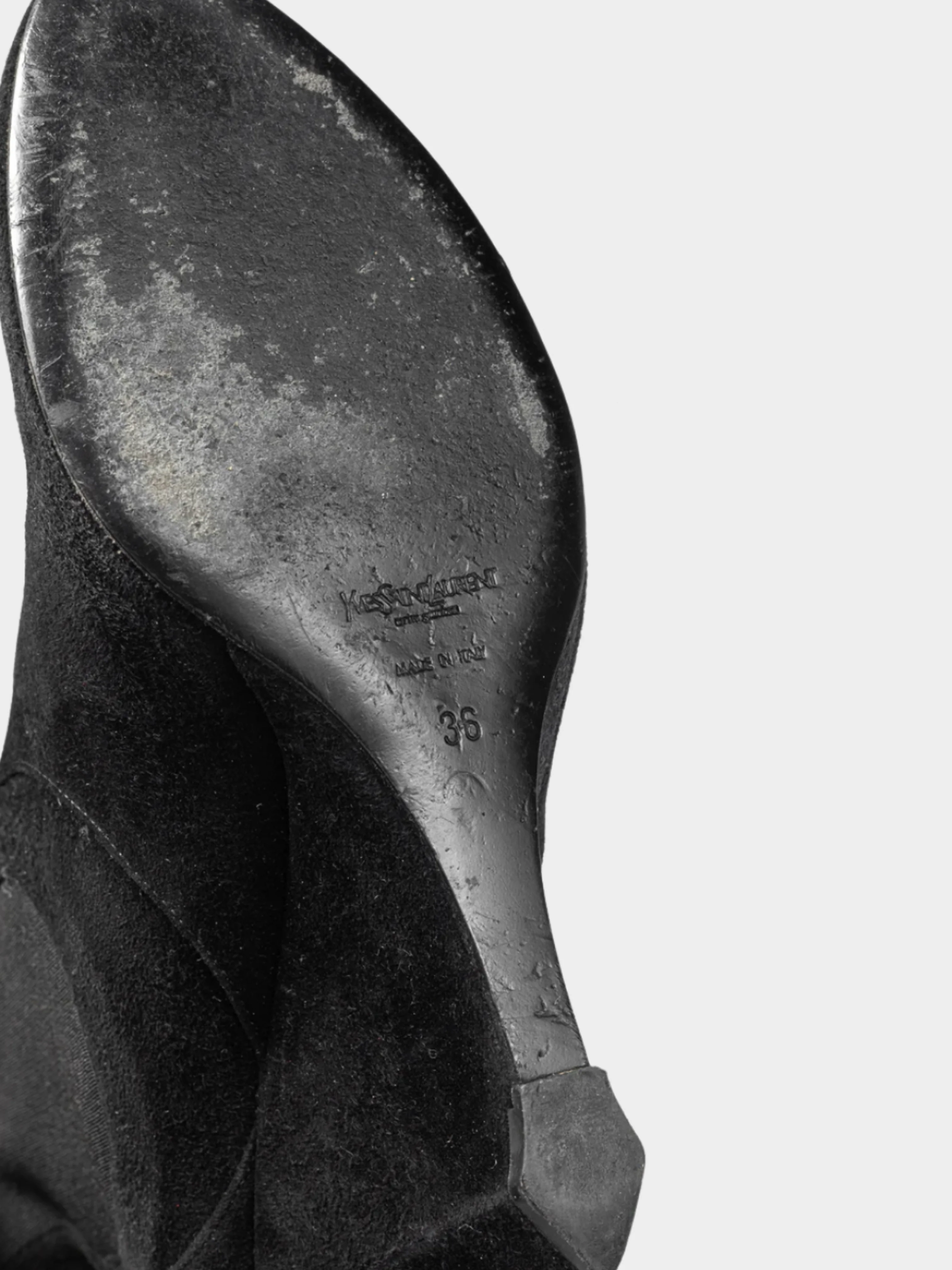 Yves Saint Laurent 2010s Black Nero Suede Chelsea Wedge Booties - Image 4