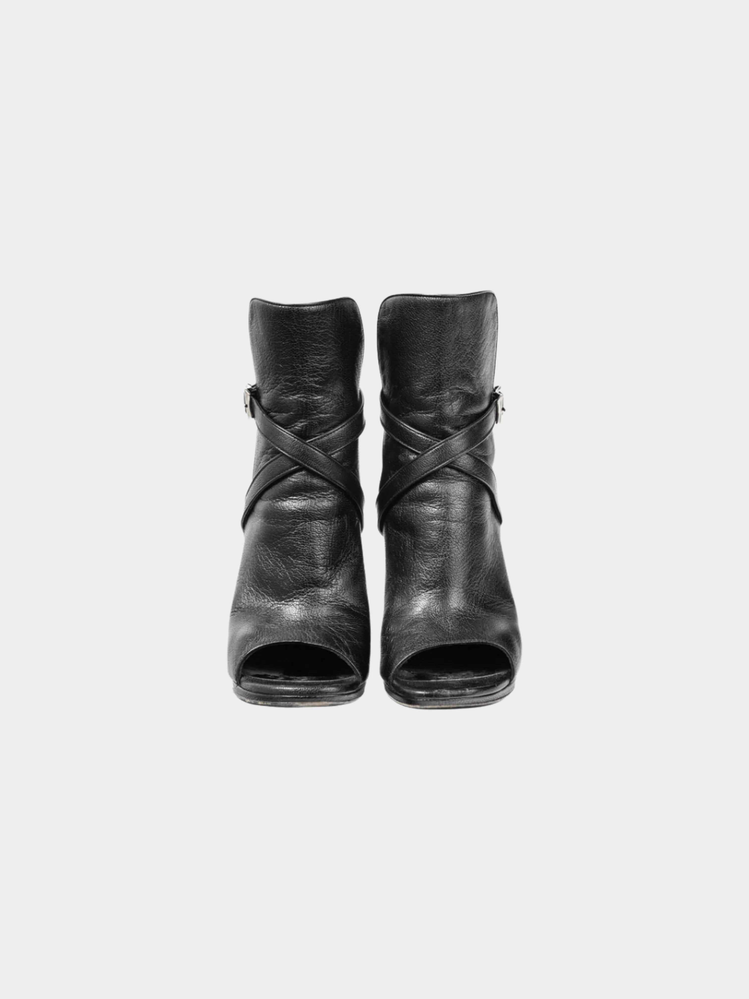 Yves Saint Laurent 2010s Nero Leather Wraparound Open-Toe Booties - Image 2