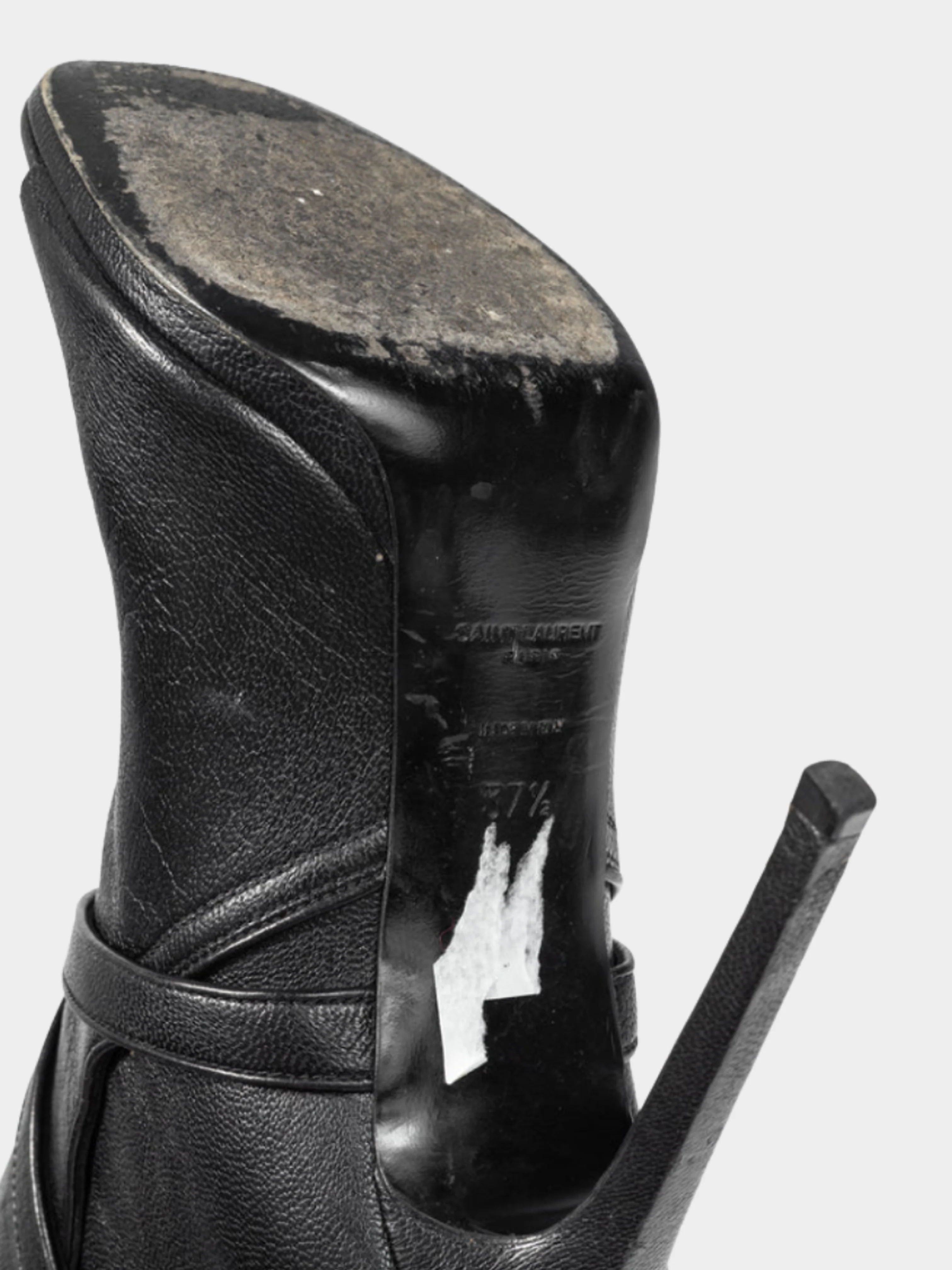 Yves Saint Laurent 2010s Nero Leather Wraparound Open-Toe Booties - Image 3