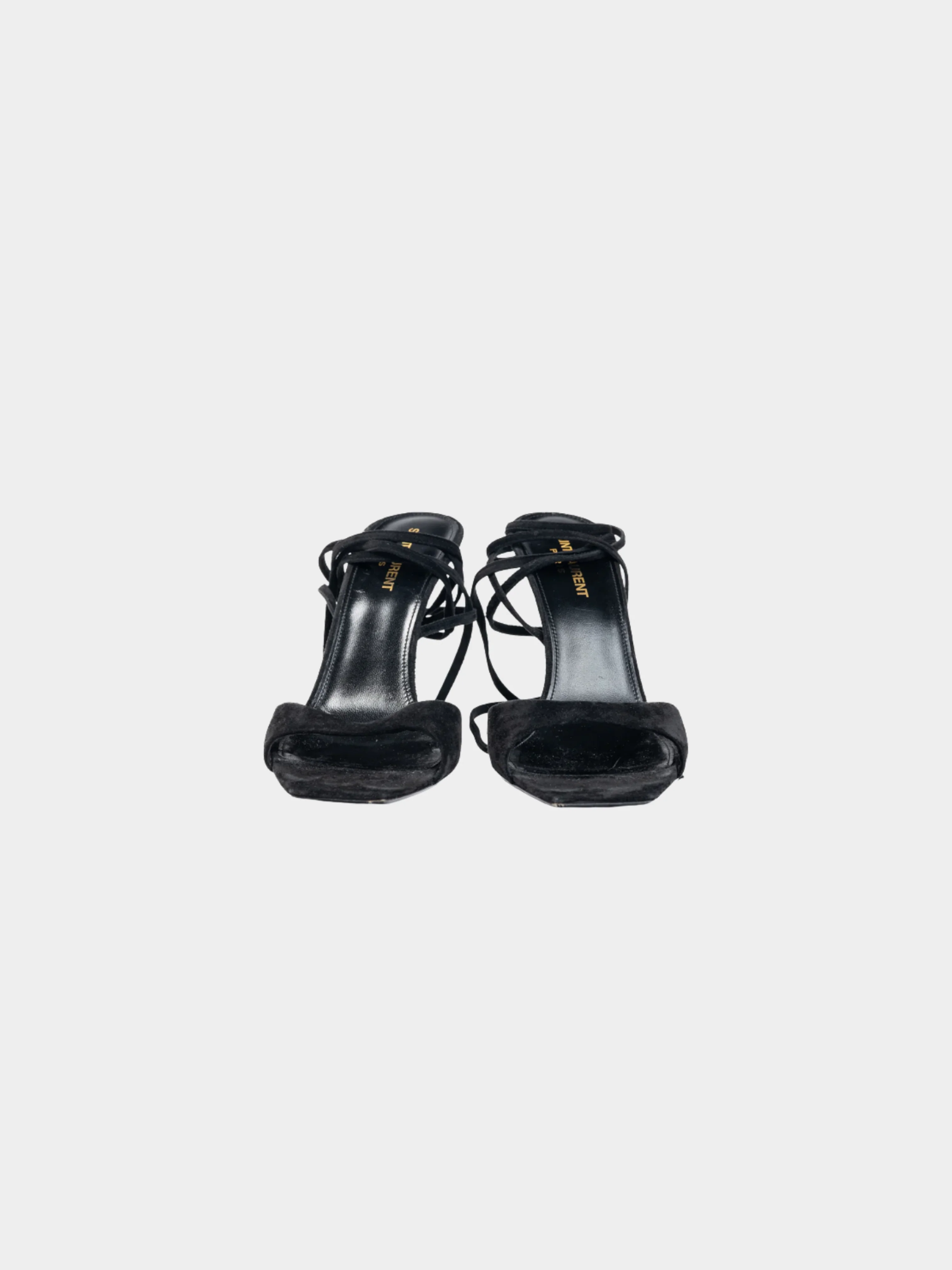 Yves Saint Laurent 2010s Paz Black Suede Lace-Up Green-Heeled Sandals - Image 2