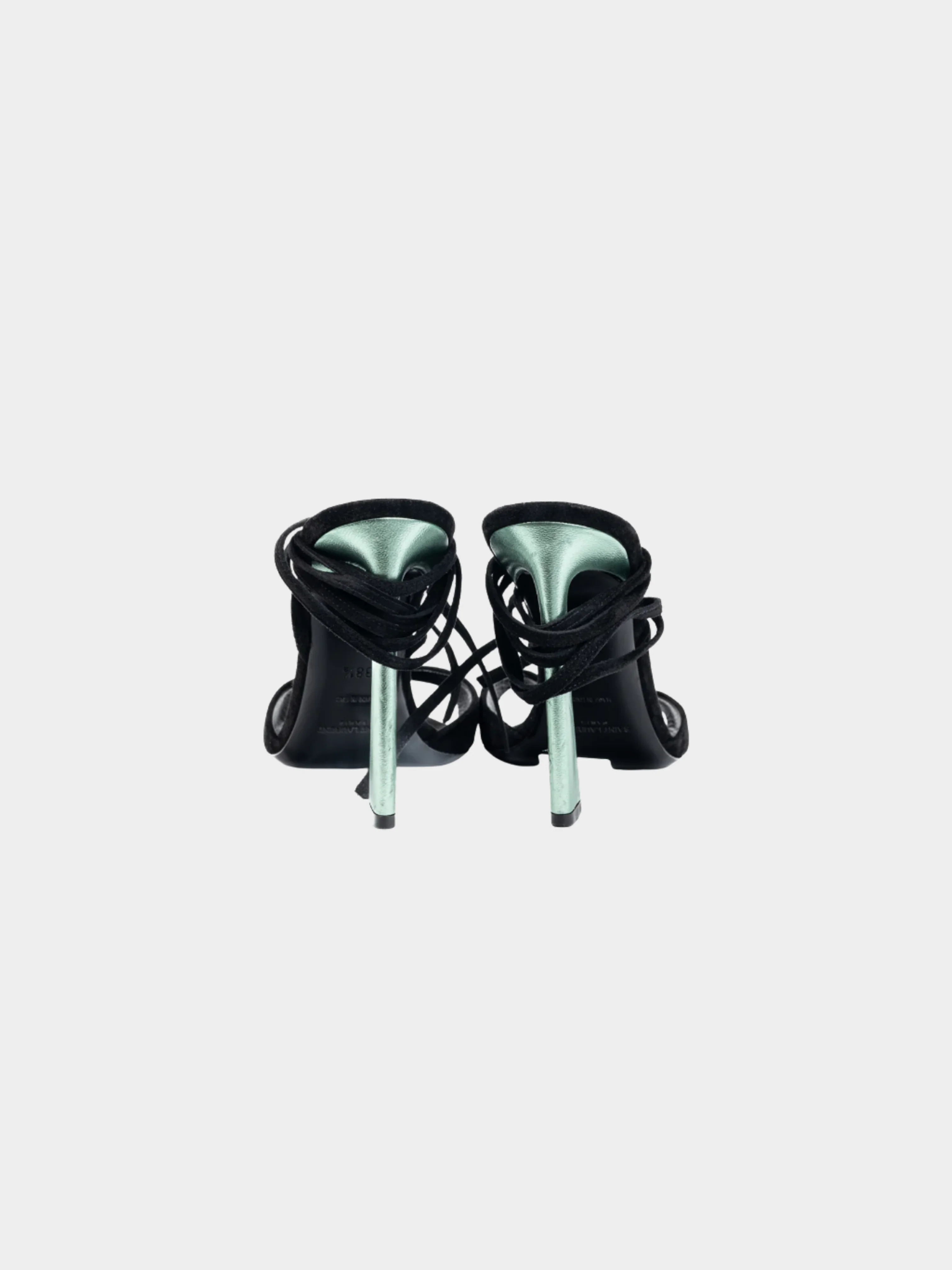 Yves Saint Laurent 2010s Paz Black Suede Lace-Up Green-Heeled Sandals - Image 3