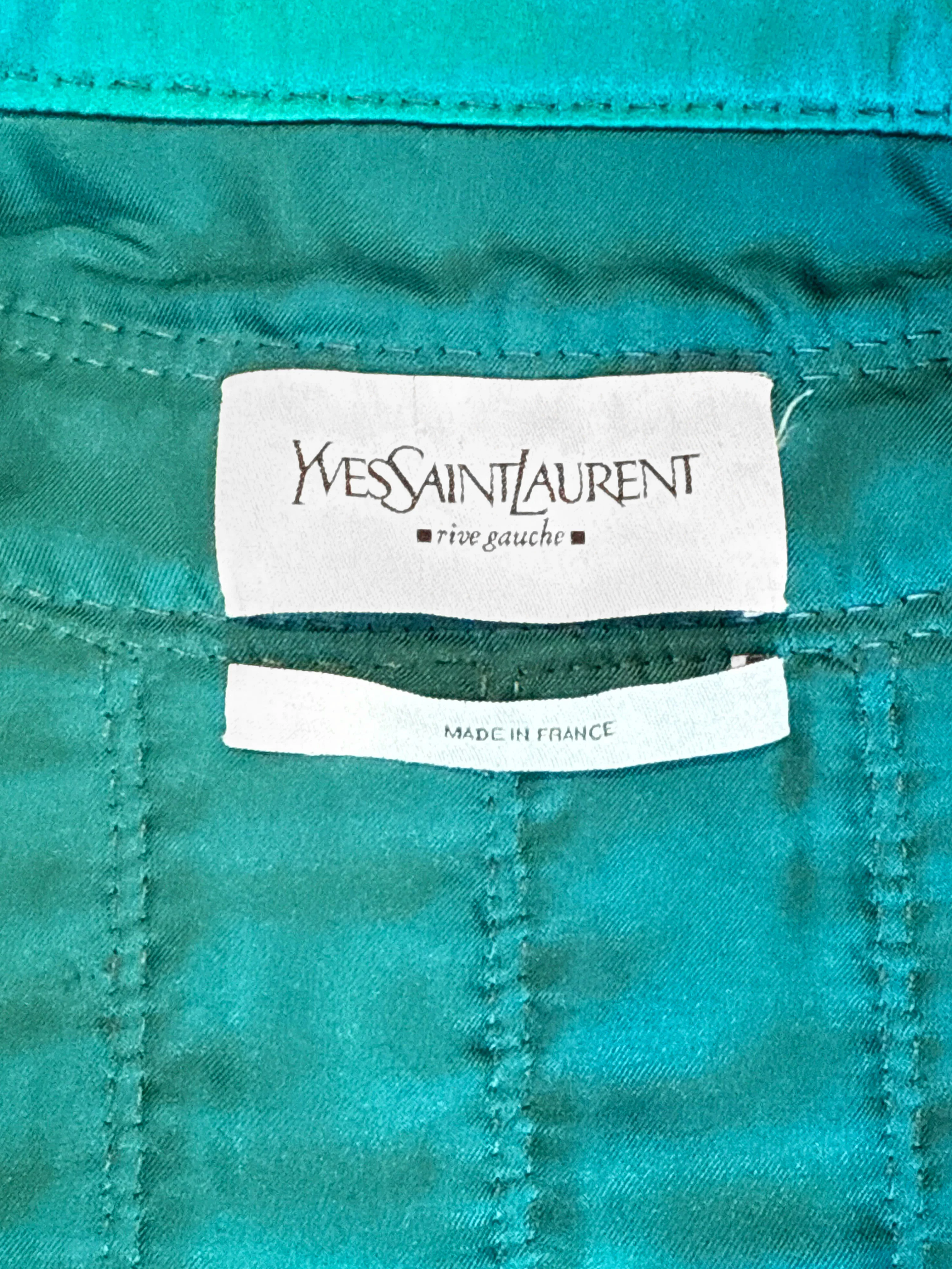 Yves Saint Laurent by Tom Ford FW 2004 Runway Teal Satin Pagoda Jacket - Image 3