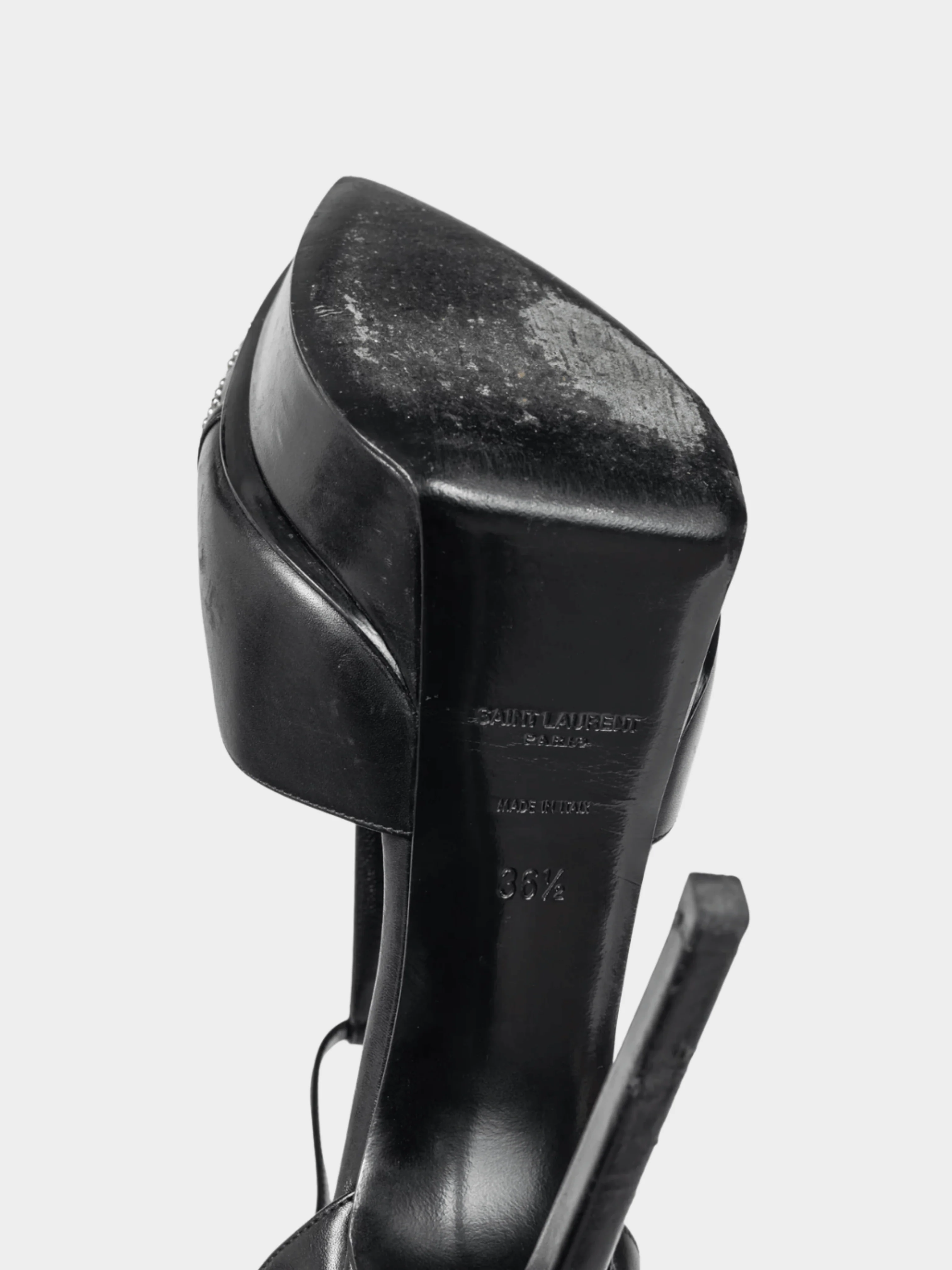 Yves Saint Laurent Classic Janis 105 Black Leather Studded T-Strap Platform Pumps - Image 4