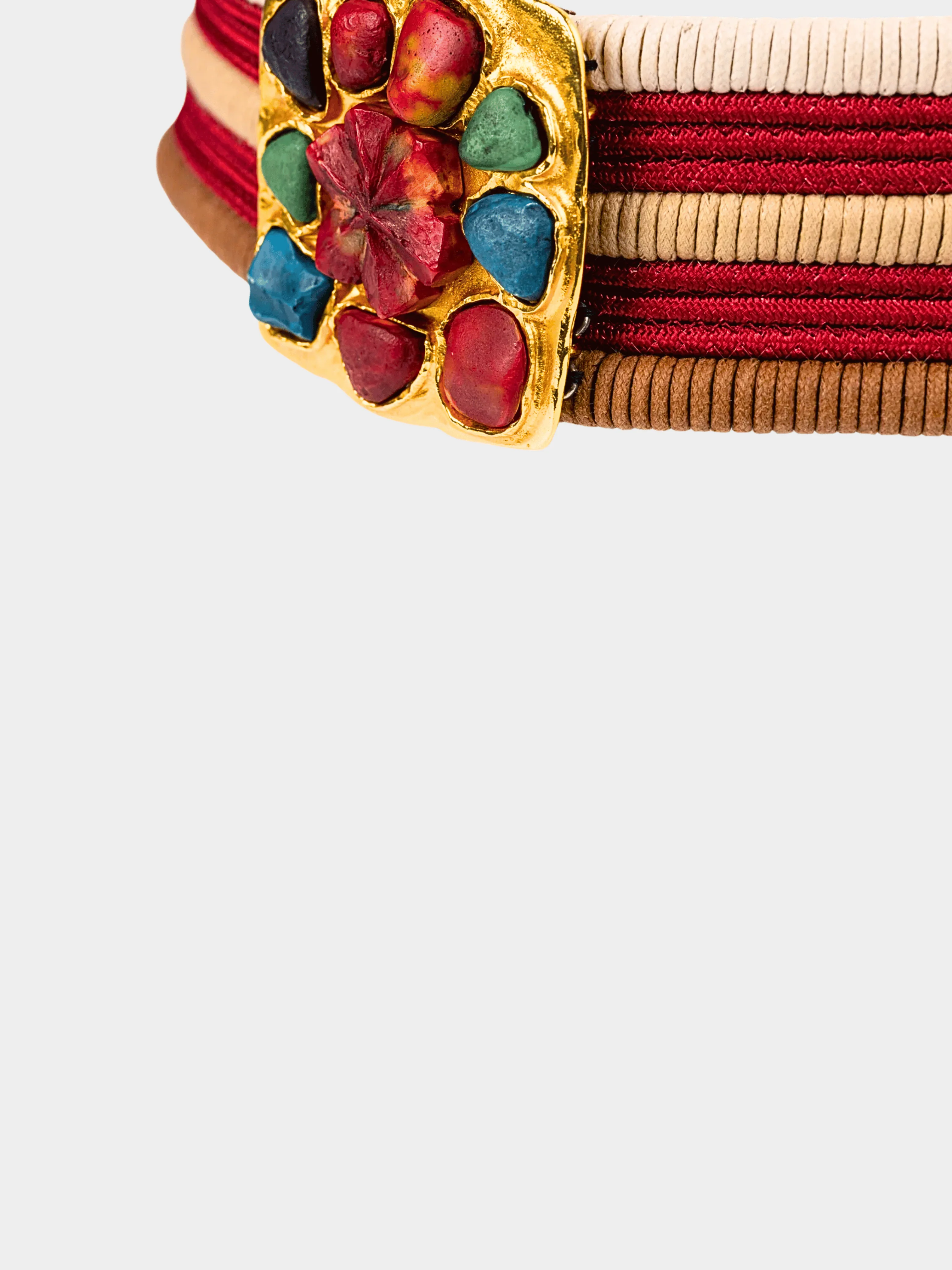 Yves Saint Laurent Rive Gauche 1970s Gold Stone Buckle Cord Belt - Image 4
