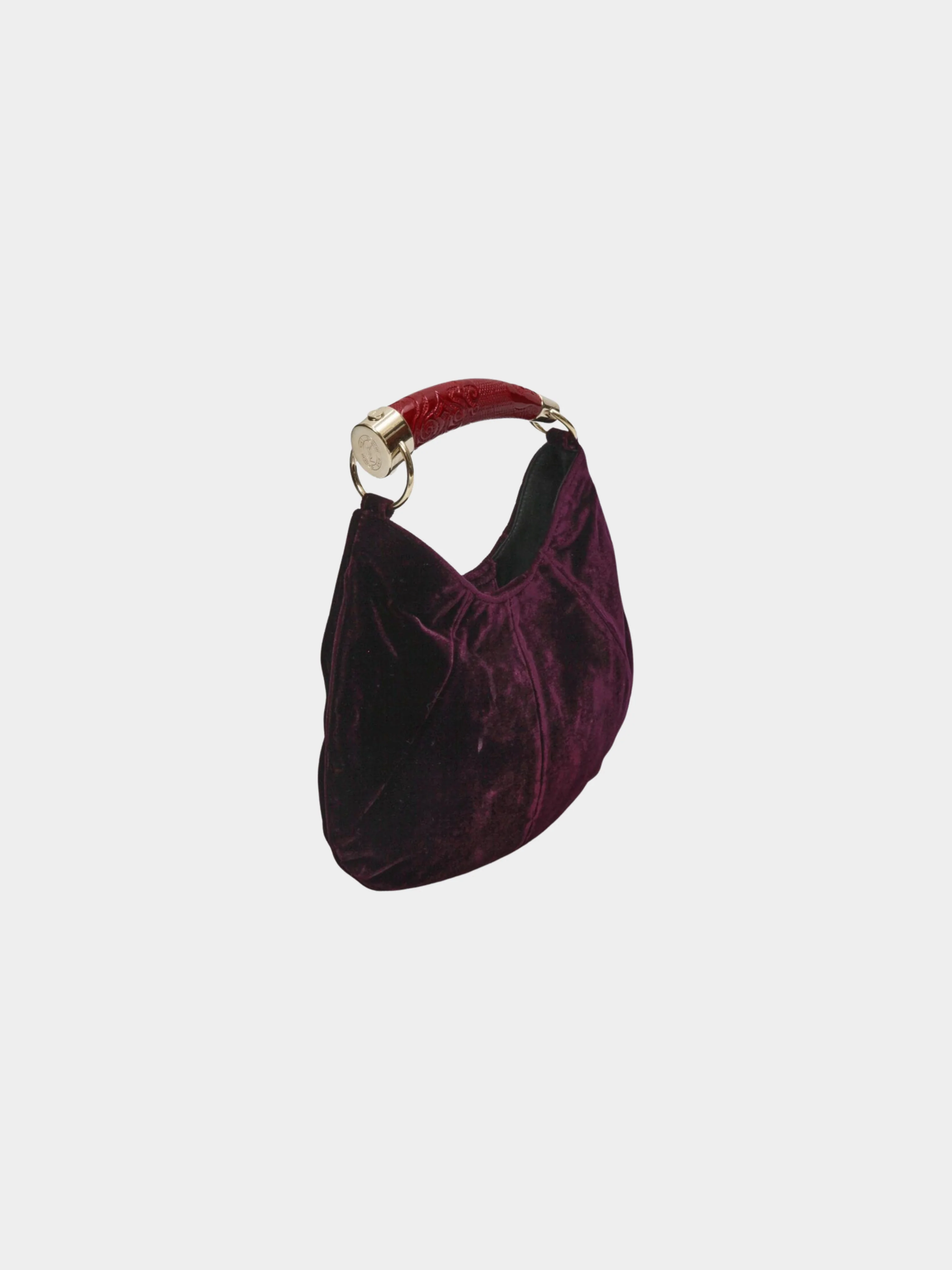 Yves Saint Laurent Rive Gauche 2000s Burgundy Velvet Mombasa Red Horn Hobo - Image 2